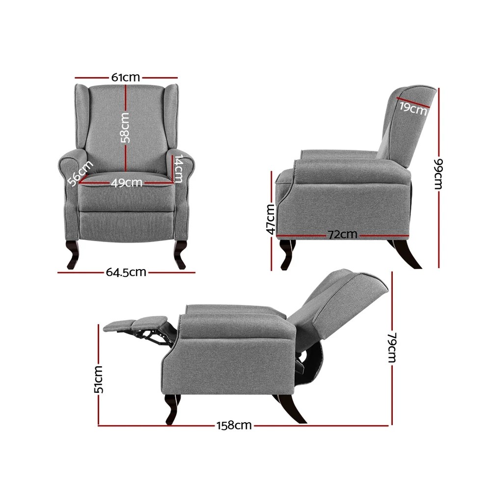 2 Artiss Recliner Armchair  Fabric Domini - Grey, 2 of 6