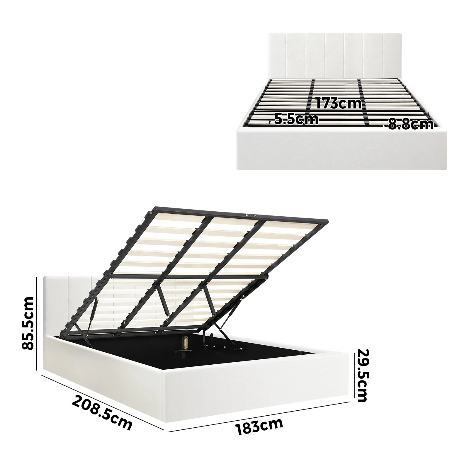 10 Oikiture King Bed Gas Lift Base With Storage Bed Frame
 - White, 10 of 10