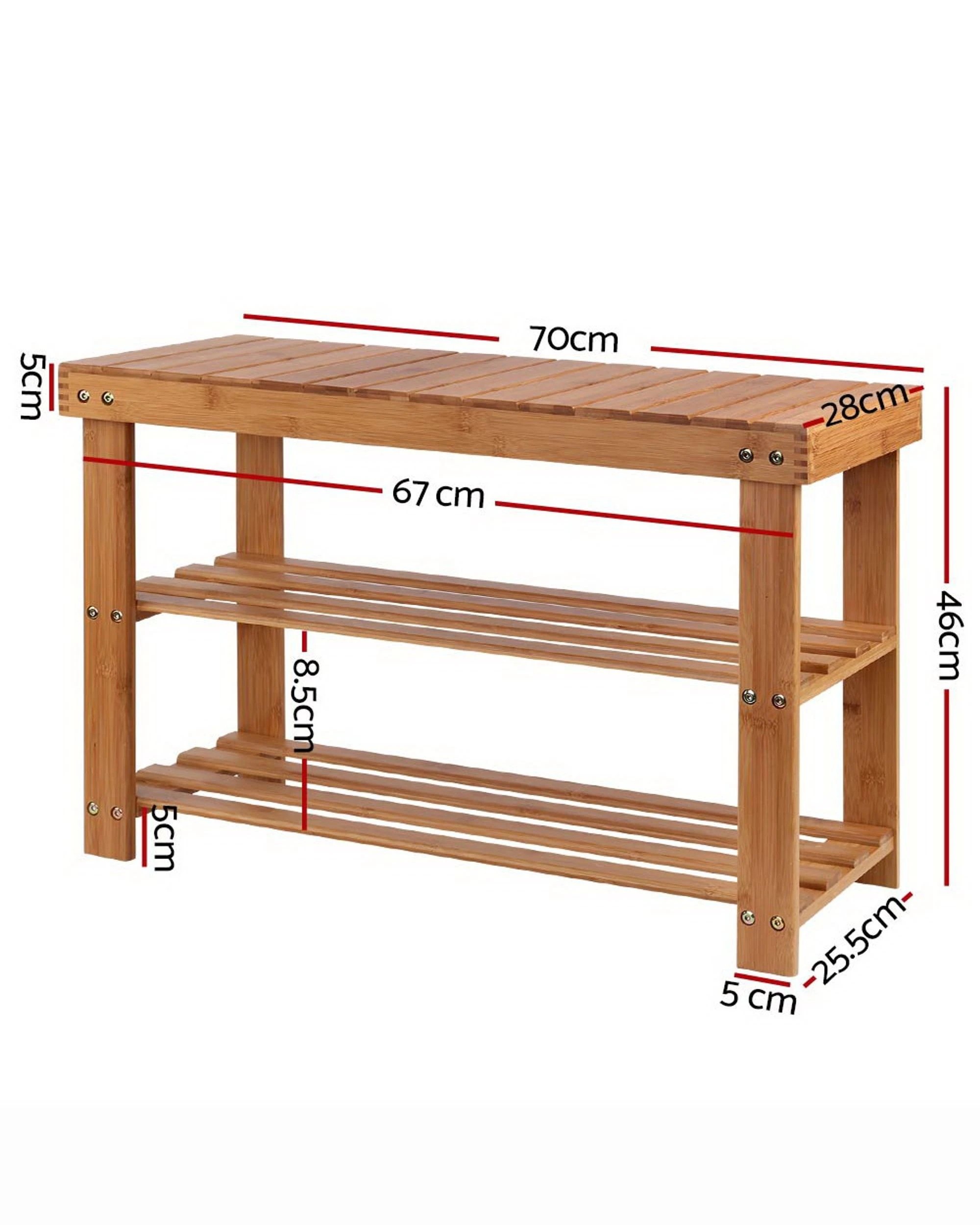 2 Artiss Shoe Rack Shoe Bench 10 Pairs Bamboo Entryway Storage Seat Easy Clean Sturdy Bedside Table Eco-friendly - Brown, 2 of 8