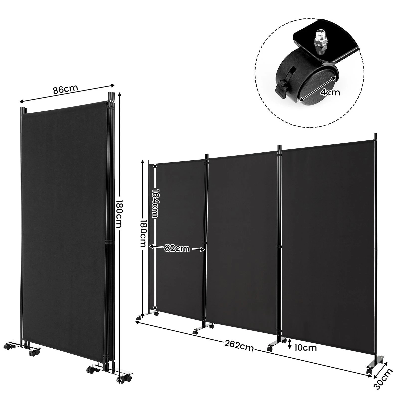 4 Costway 3 Panels Folding Tall Room Divider Mobile Privacy Screen Wall Partition Home Office - Black, 4 of 4