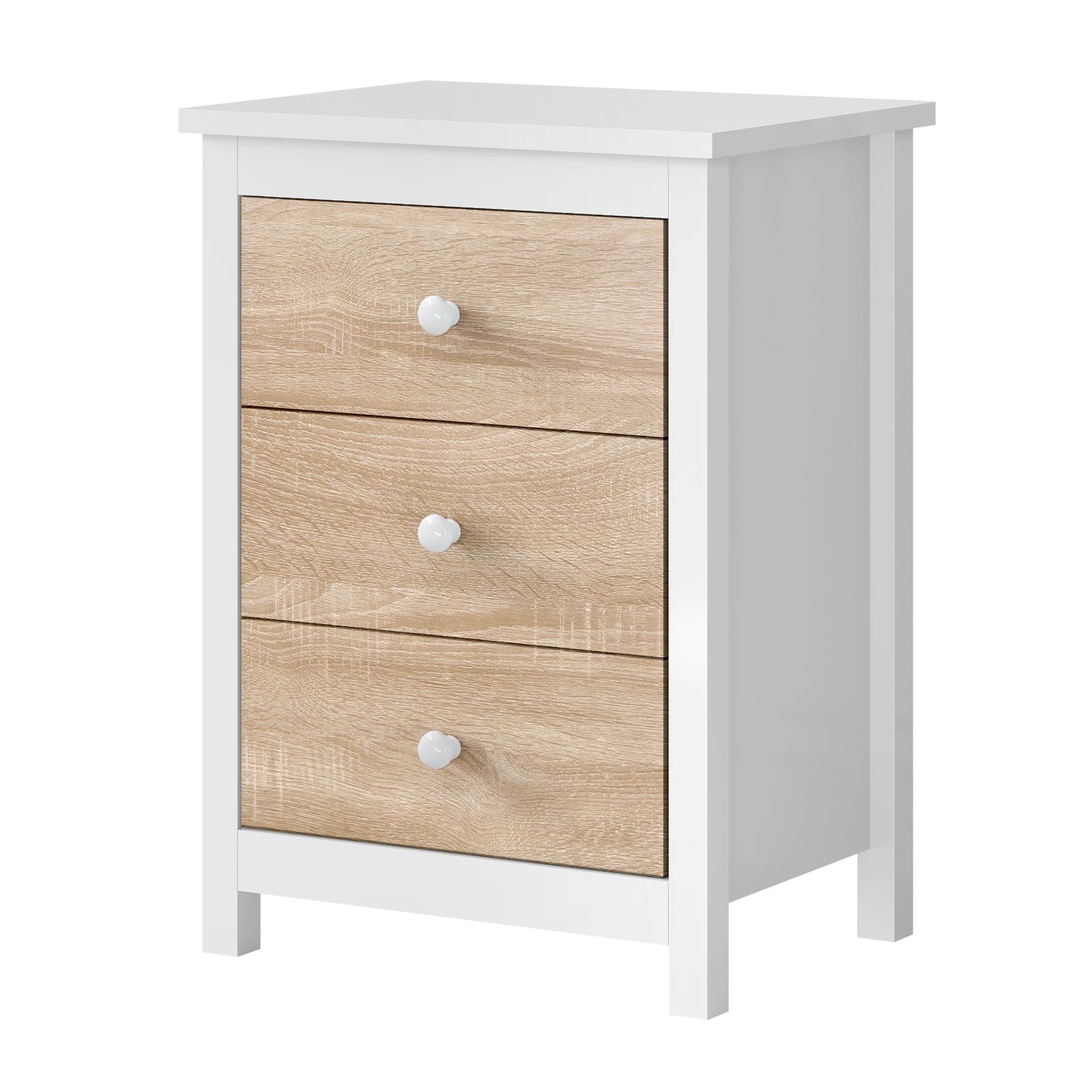 9 Alfordson 2x Bedside Table Hamptons Nightstand 3 Drawers - Oak, 9 of 10