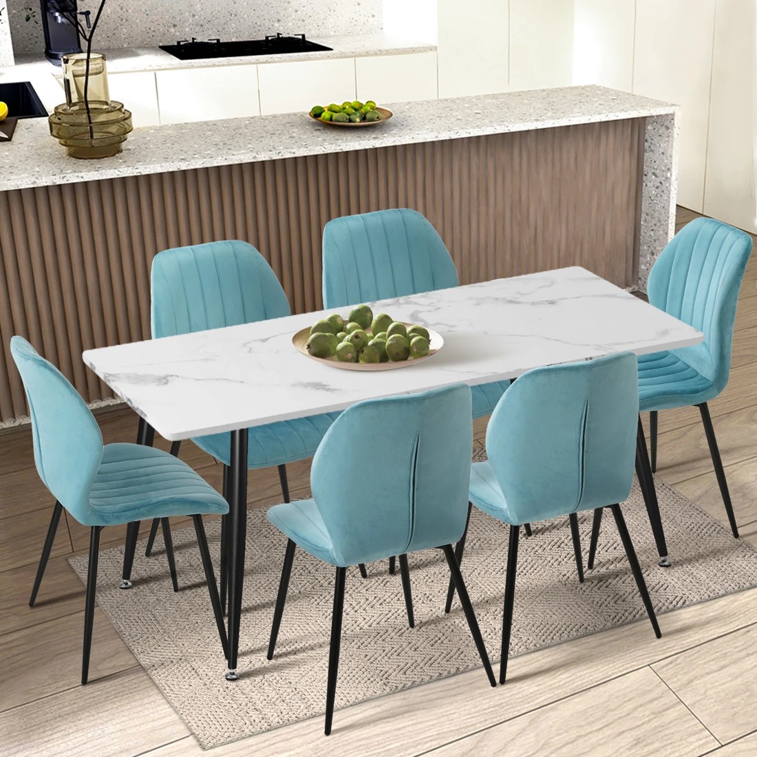 7 Oikiture Set Of 6 Dining Chairs Kitchen Lounge Padded Seat Armless Velvet
 - Blue, 7 of 9