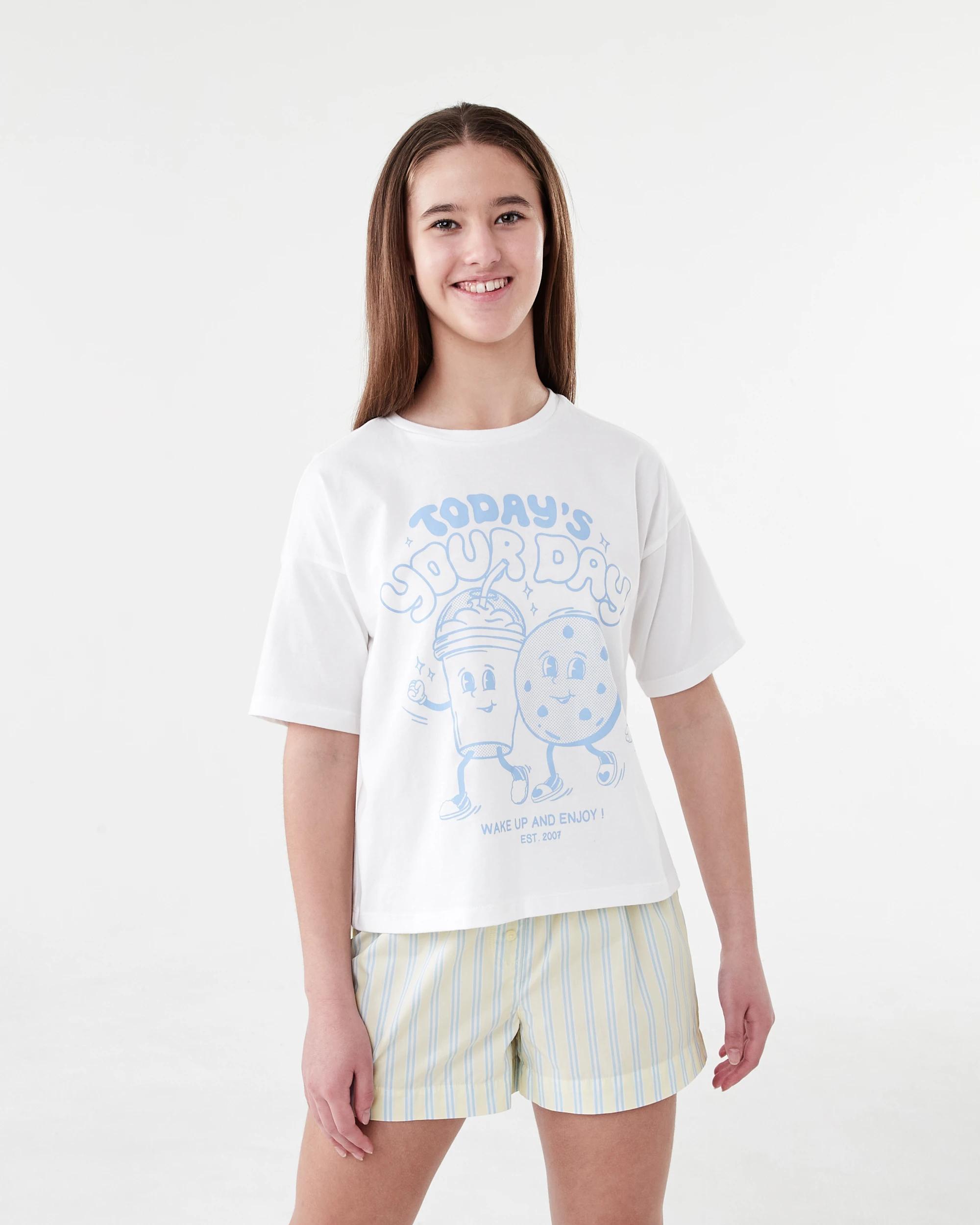 1 Short Sleeve Knit Woven Pyjama Set YELLOW STRIPE, 1 of 8