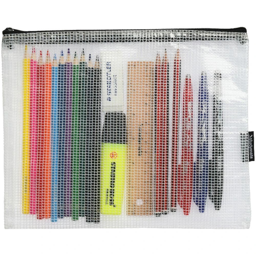 2 Studymate Single Zip Mesh Pencil Case 250 x 208mm White, 2 of 4