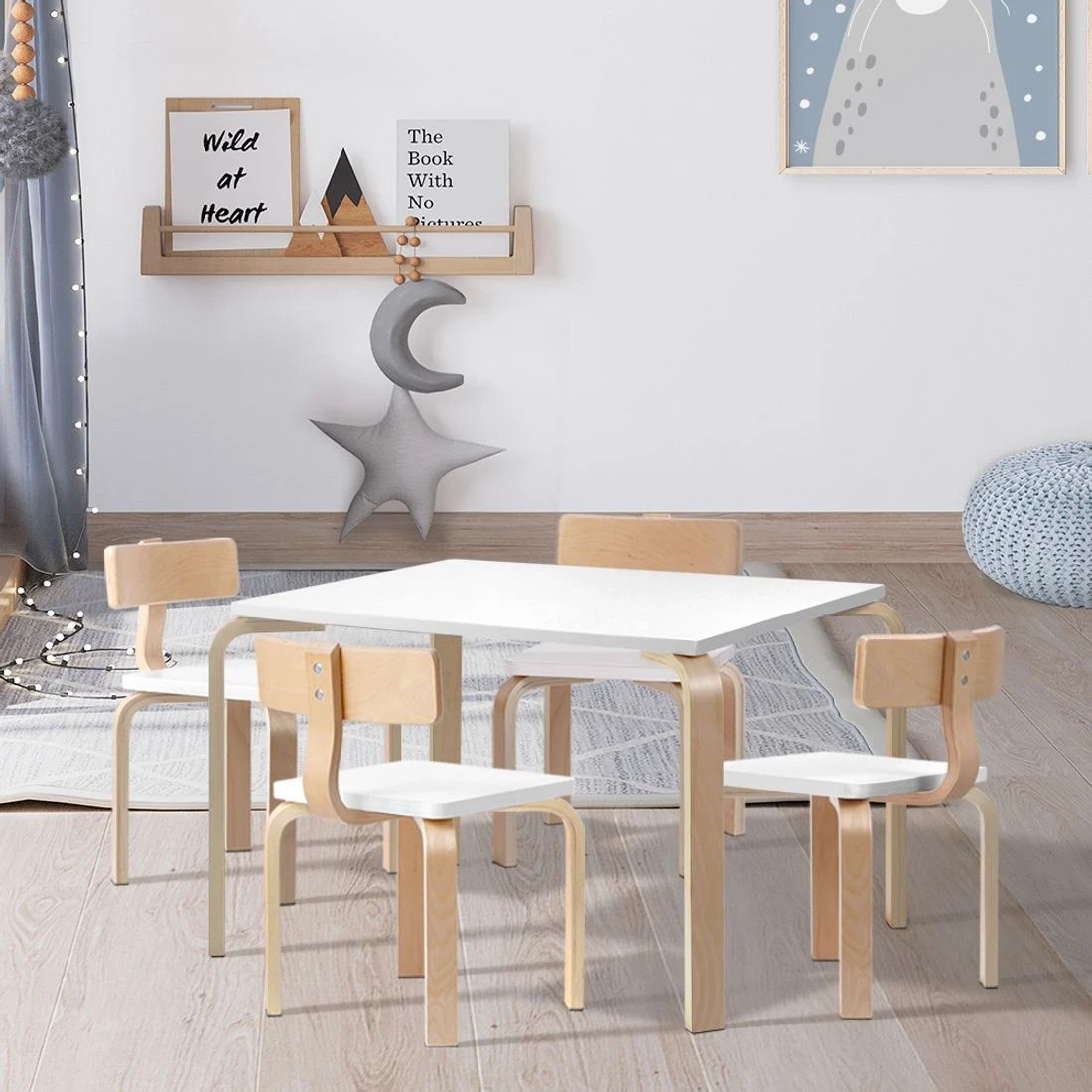 3 Keezi 5PCS Kids Table and Chairs Set Activity Toy Play Desk - White, 3 of 8