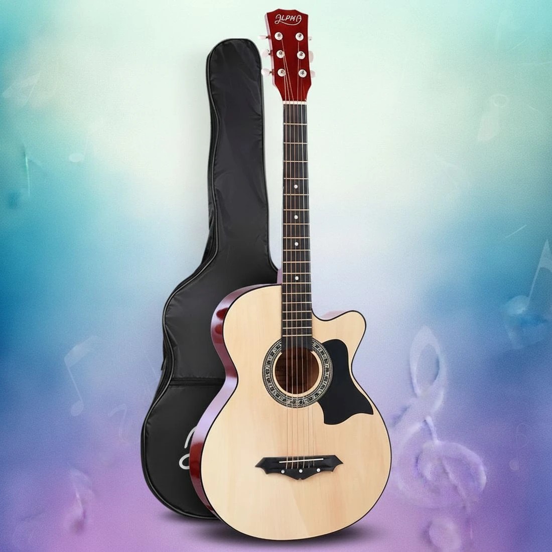 7 Alpha 38 Inch Acoustic Guitar Wooden Body Steel String Full Size w/ Stand Wood - Multi, 7 of 7