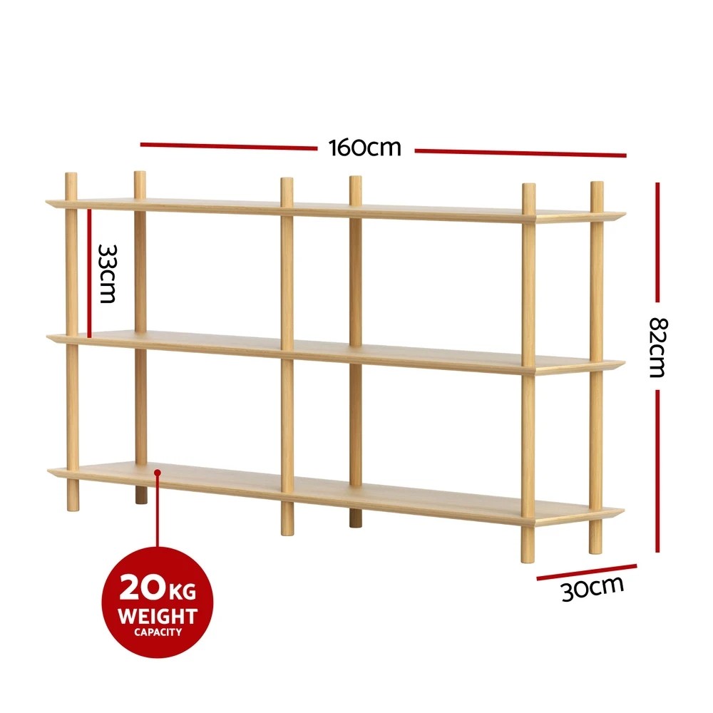 3 Artiss Bookshelf 3 Tiers Bookcase Display Shelves Wooden Storage Stand Rack - Natural, 3 of 5