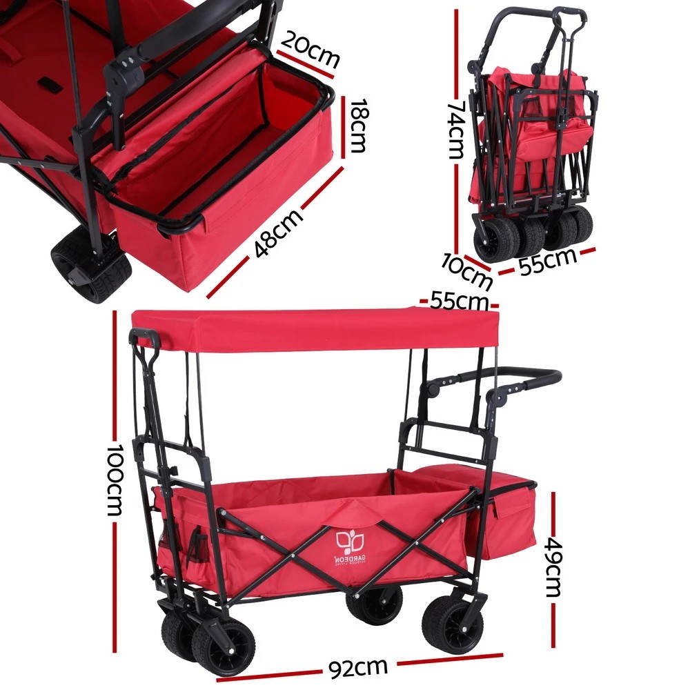 2 Gardeon Garden Cart with Removable Canopy Red - Red, 2 of 5