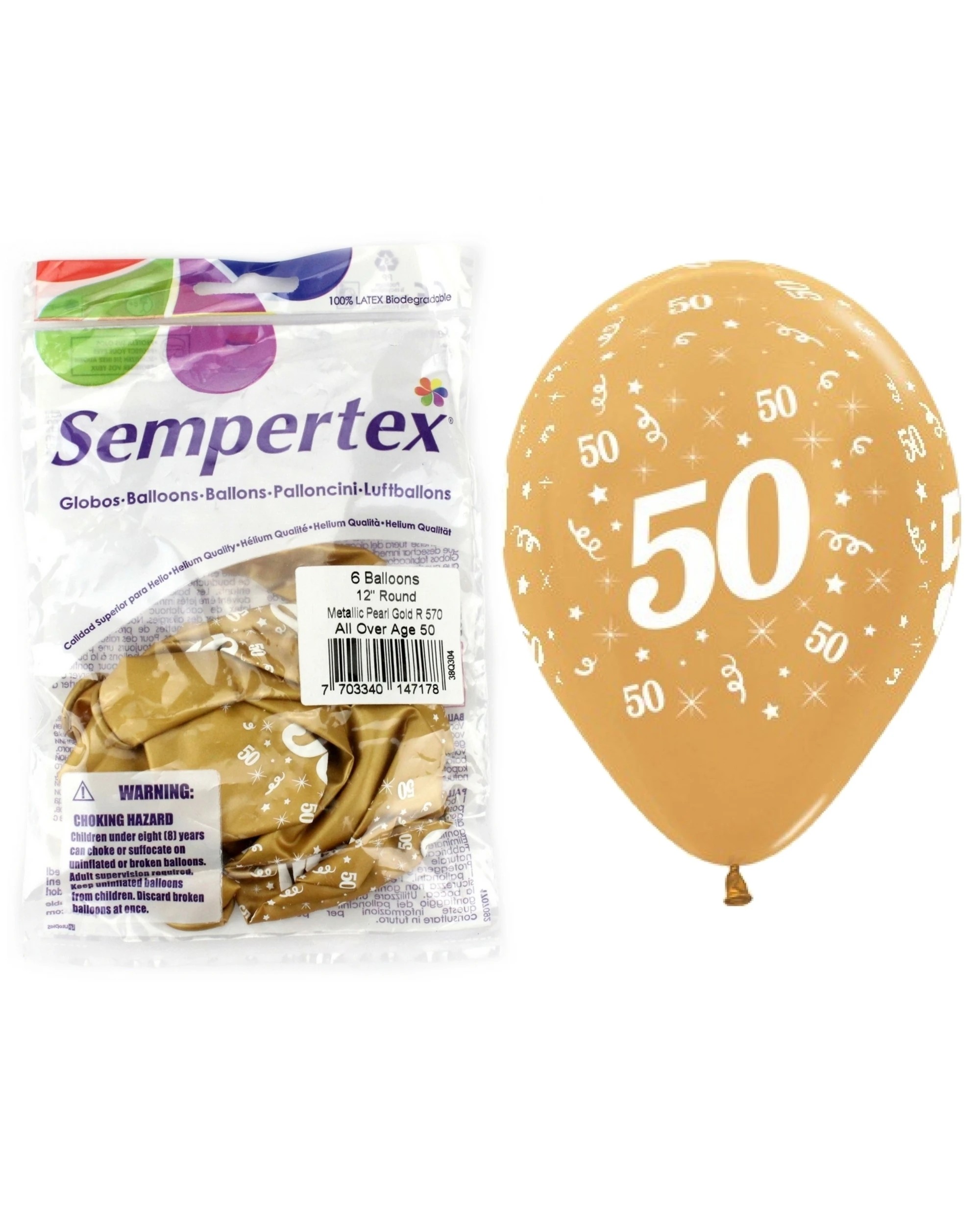 2 Sempertex All Over 50th Birthday Balloons Pack of 6 - Gold, 2 of 2