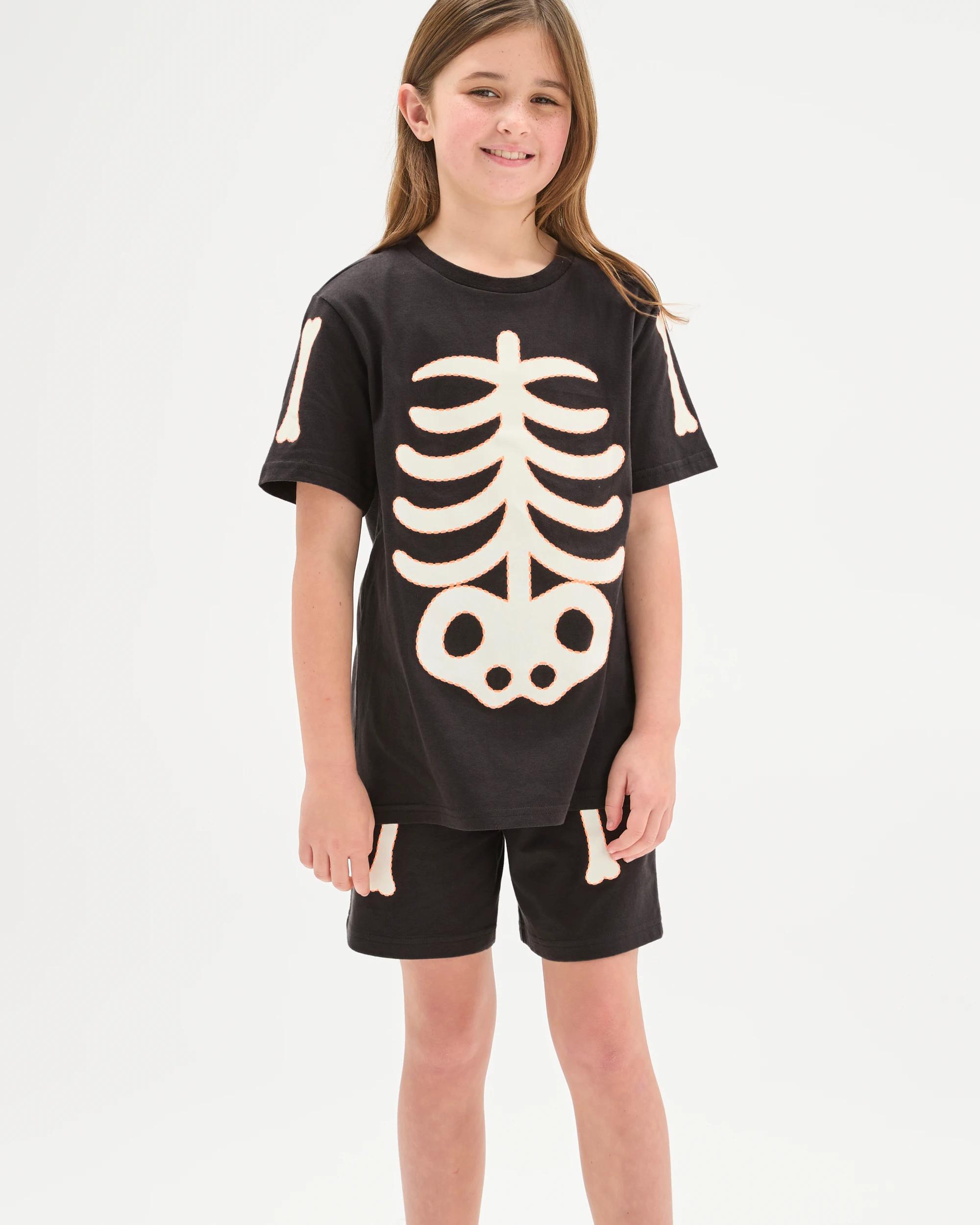 6 Target Kids Sibling Matching Organic Cotton Older Kids Pyjama Set BLACK SKELETON, 6 of 9