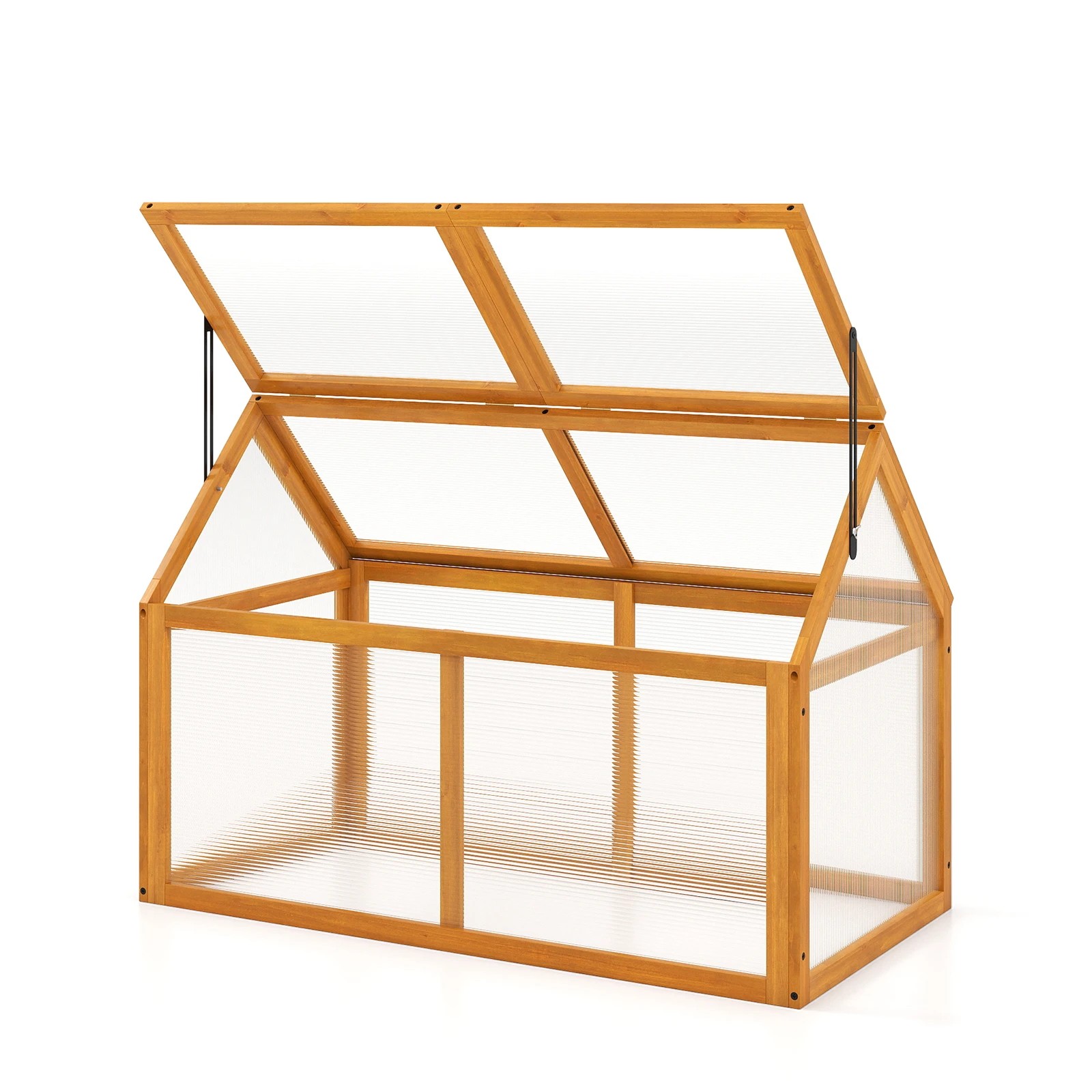 1 Costway Wood Cold Frame Greenhouse Portable Raised Flower Planter w/Adjustable Roof - Orange, 1 of 1