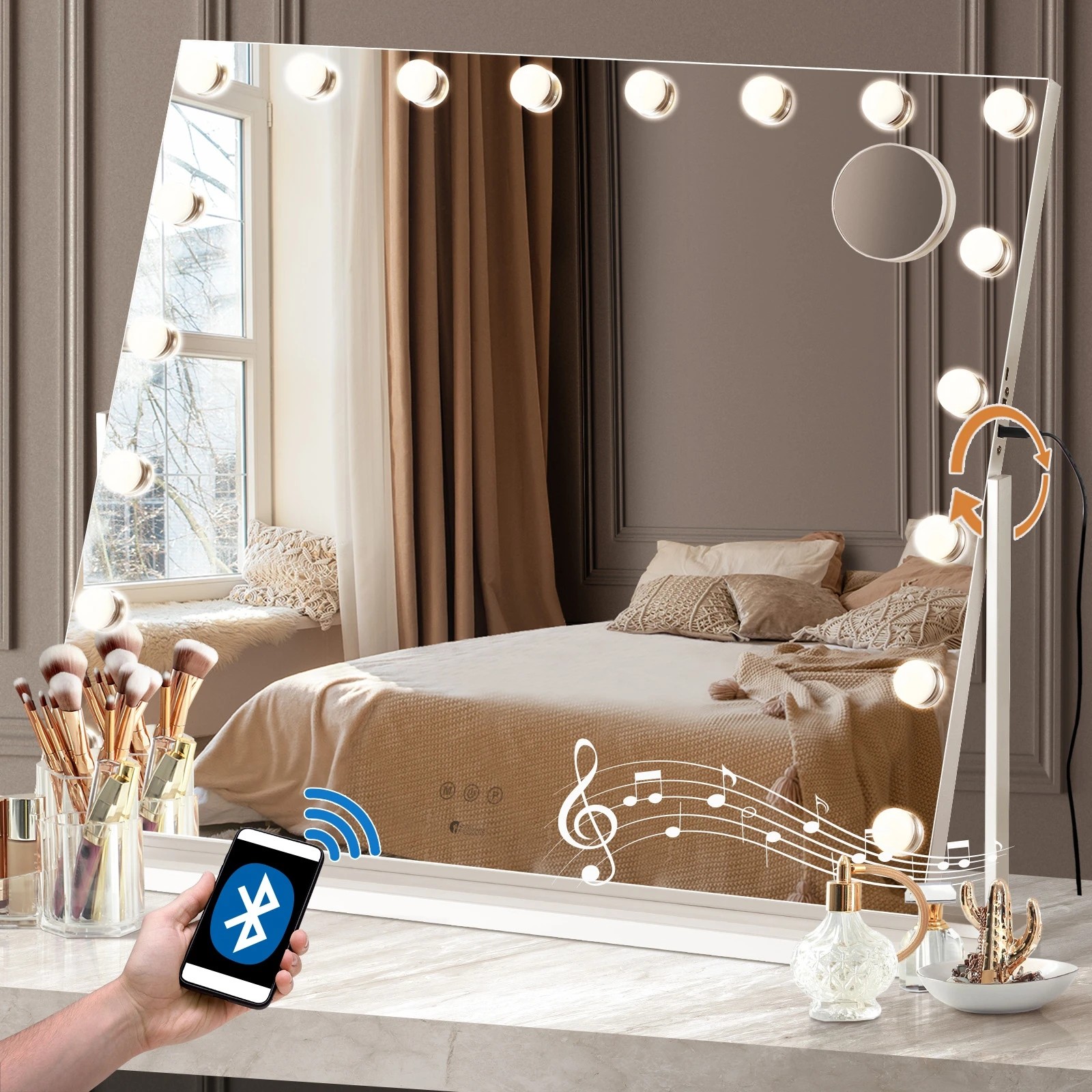 2 Oikiture Led Hollywood Makeup Mirror Rotatable Mirrors 83x69cm Bluetooth
 - White, 2 of 9