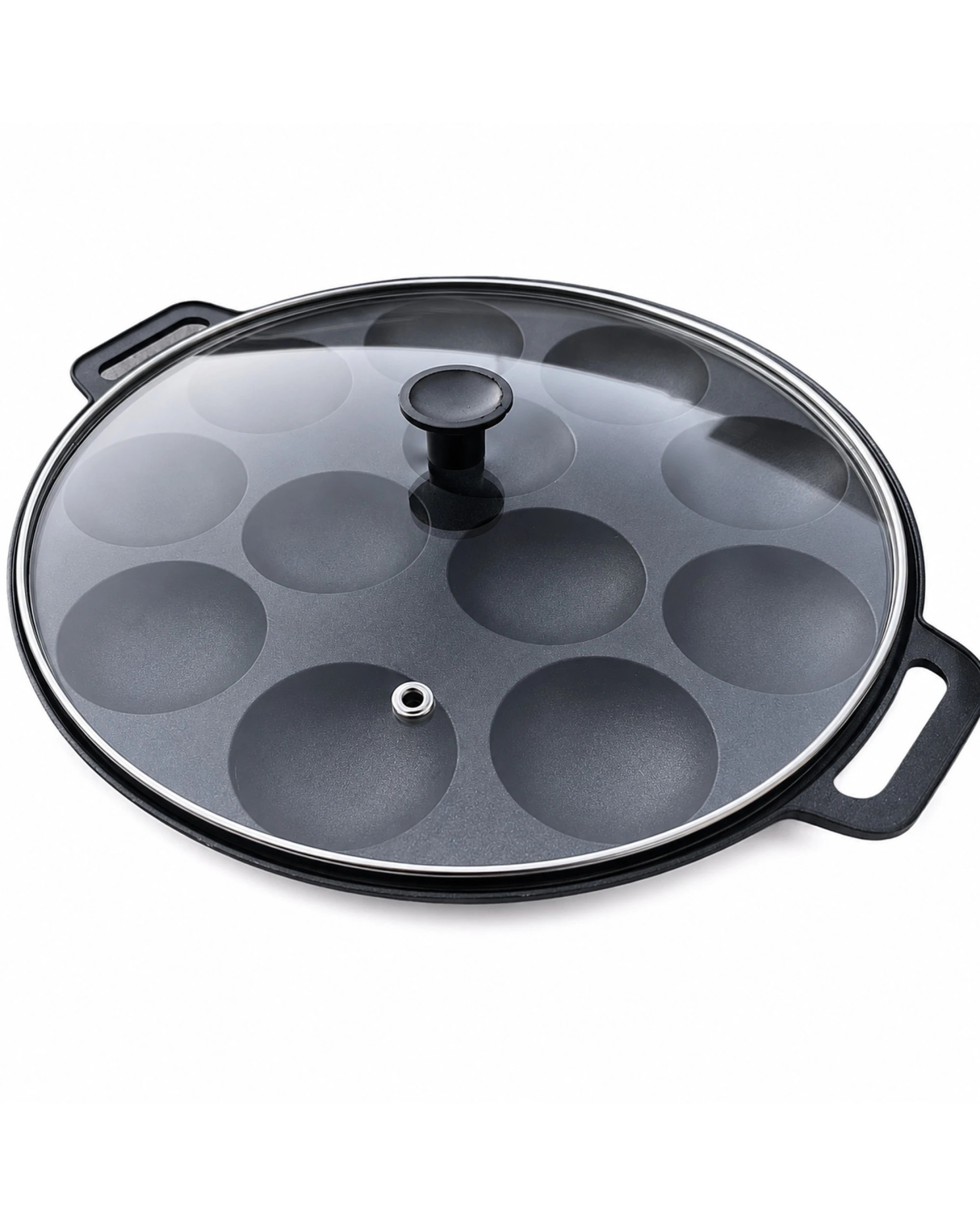 1 BR Home Cast Aluminium Poffertjes Mini Pancake Pan with Handles & Lid, 1 of 3