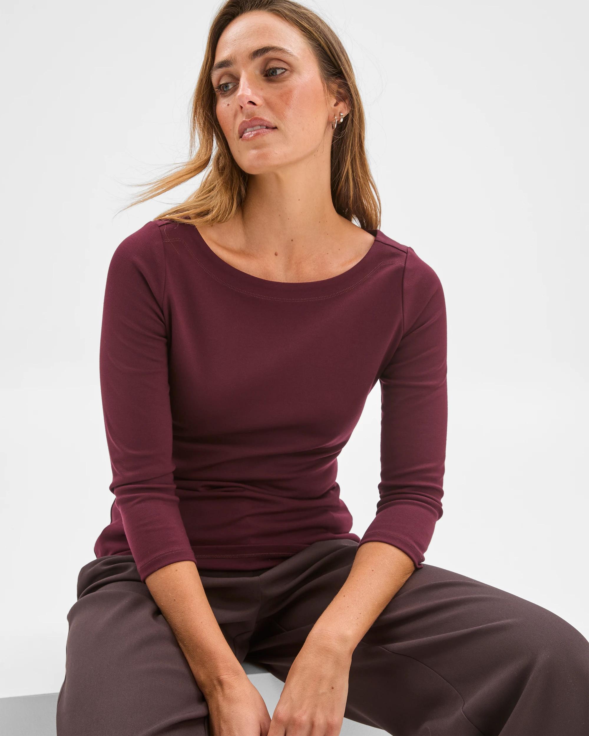 6 Preview 3/4 Sleeve Boat Neck Ponte T-Shirt PINOT, 6 of 6