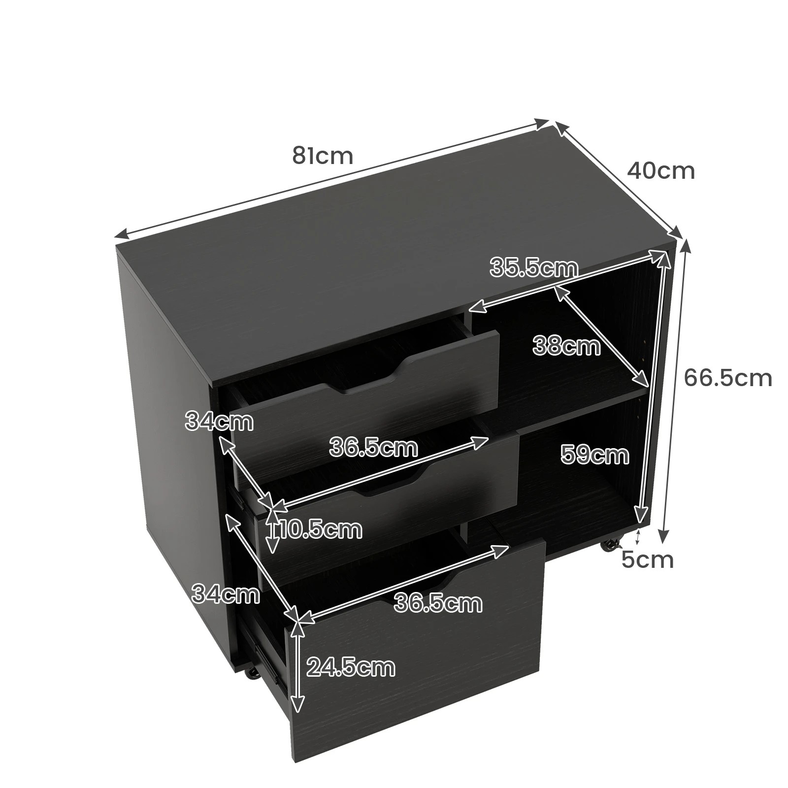 2 Costway 3 Drawer Mobile File Cabinet w/Open Storage Shelves Home Office Storage Organizer - Black, 2 of 4