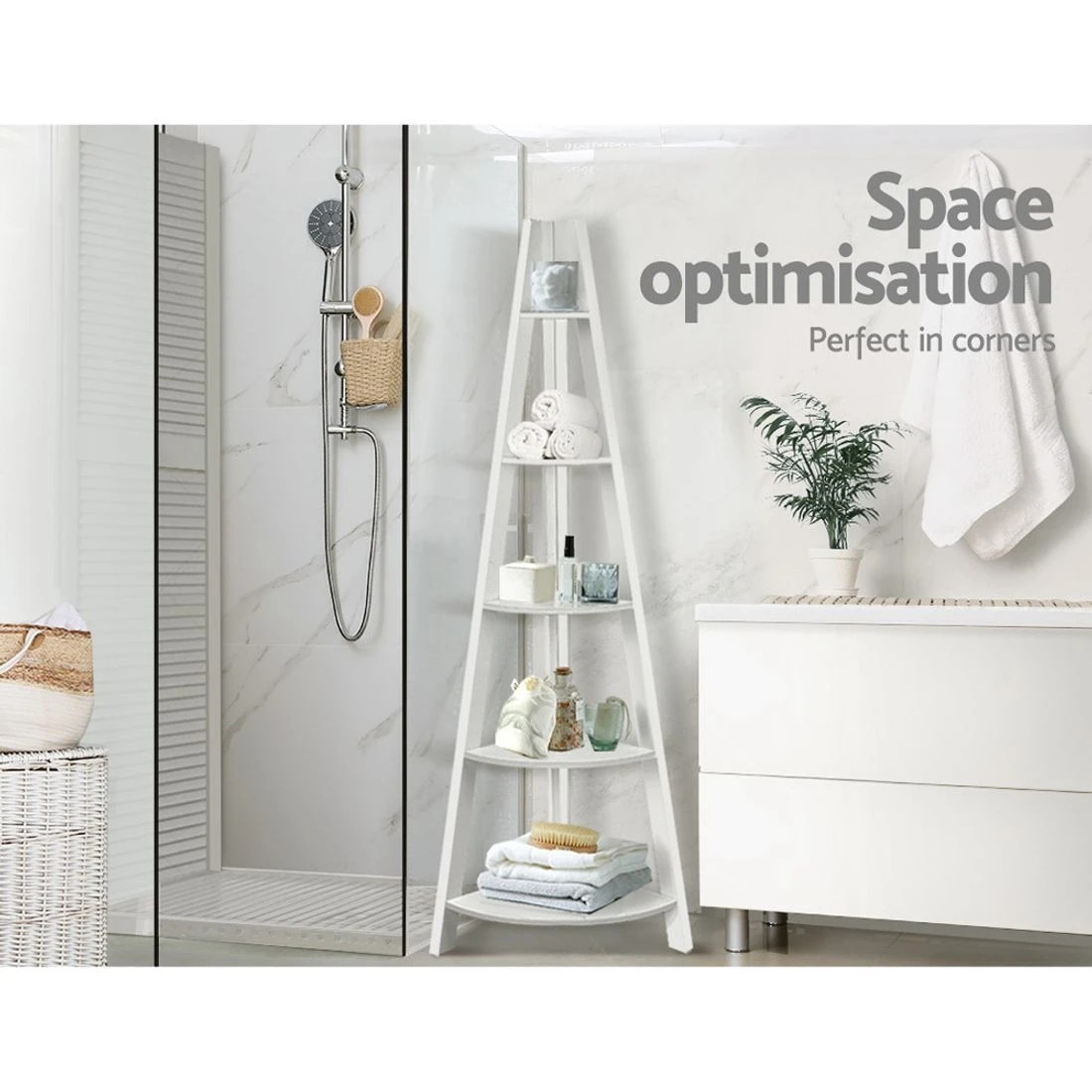 8 Artiss Bookshelf Corner Shelf 5 Tiers - White, 8 of 8