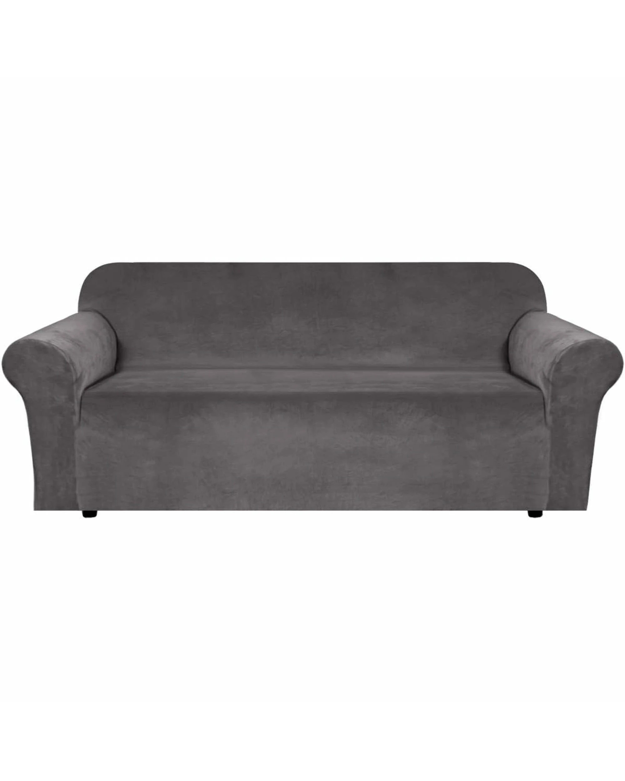 1 Smarcute 3 Seater Velvet Sofa Couch Cover Stretch Thick Plush Fabric - Grey, 1 of 5