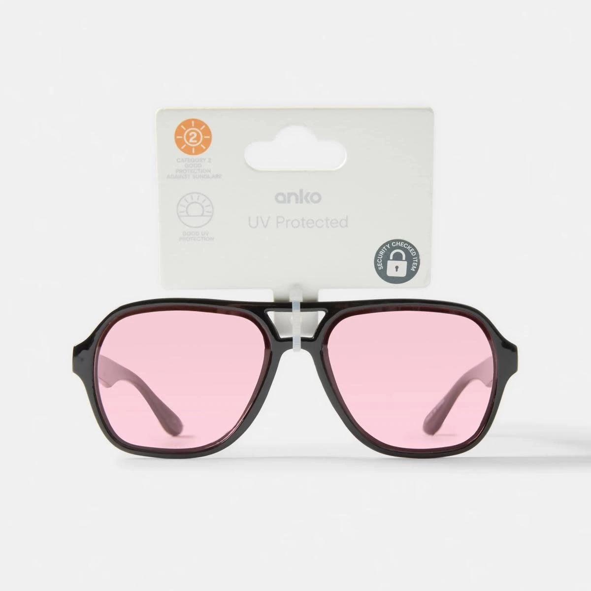6 Square Aviator Sunglasses Blk Pink, 6 of 6