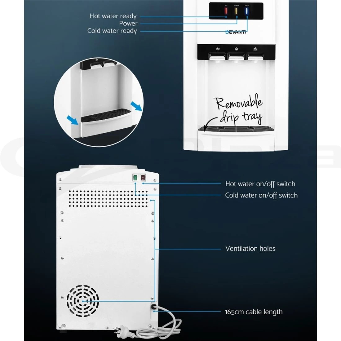 9 Devanti Countertop Benchtop Water Cooler Dispenser 22L 7-Stage Filter Filtration Hot Cold Triple Tap Purifier - multi, 9 of 10