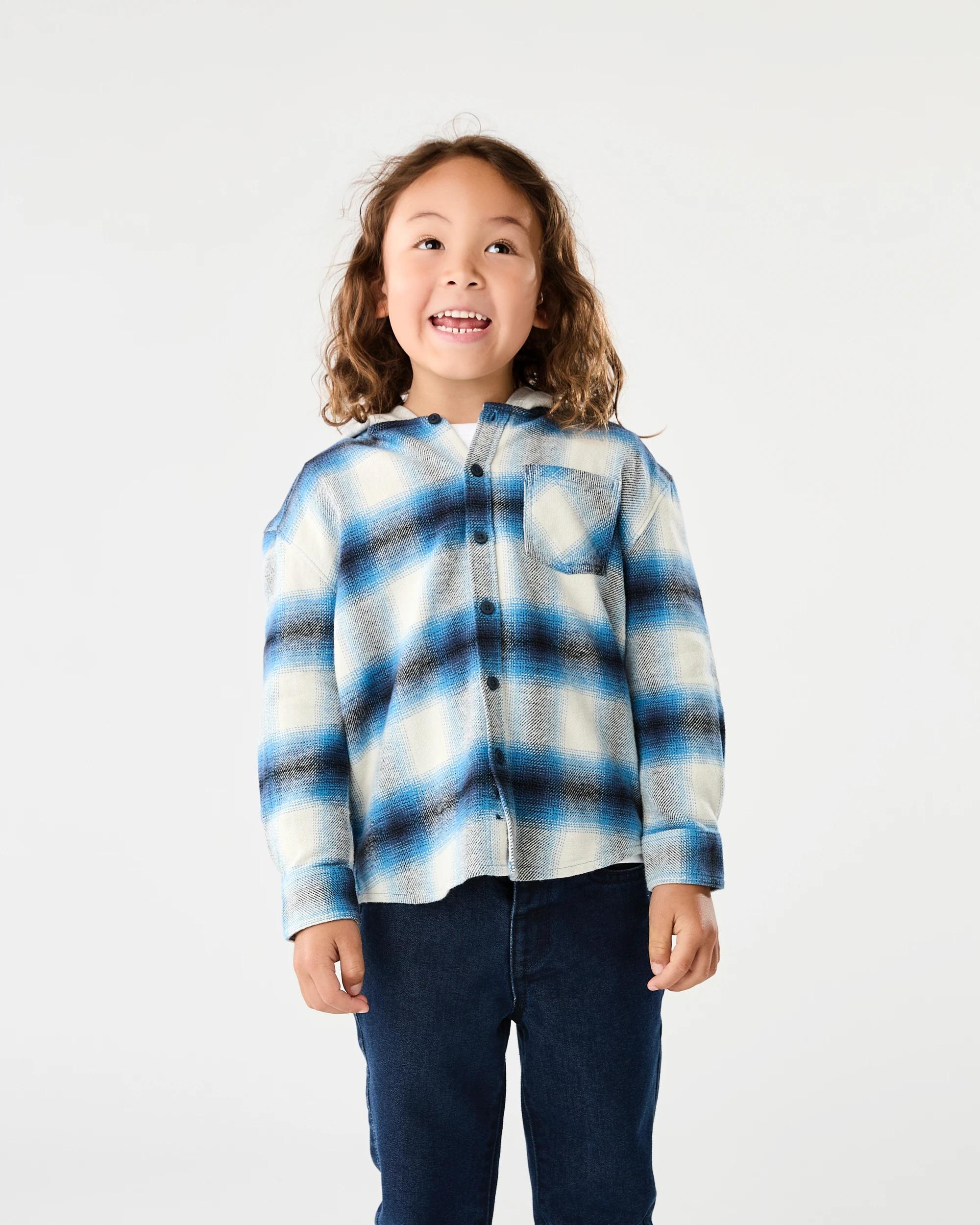 1 Yarn Dye Flannel Shirt with Hood Mlt Pld Bl, 1 of 6