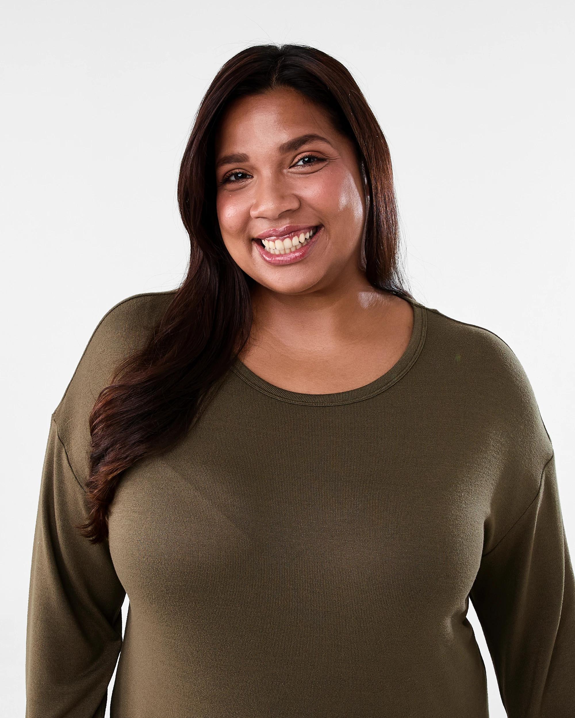 4 Curve Long Sleeve Brushed Asymmetrical Top Deep Olive, 4 of 6