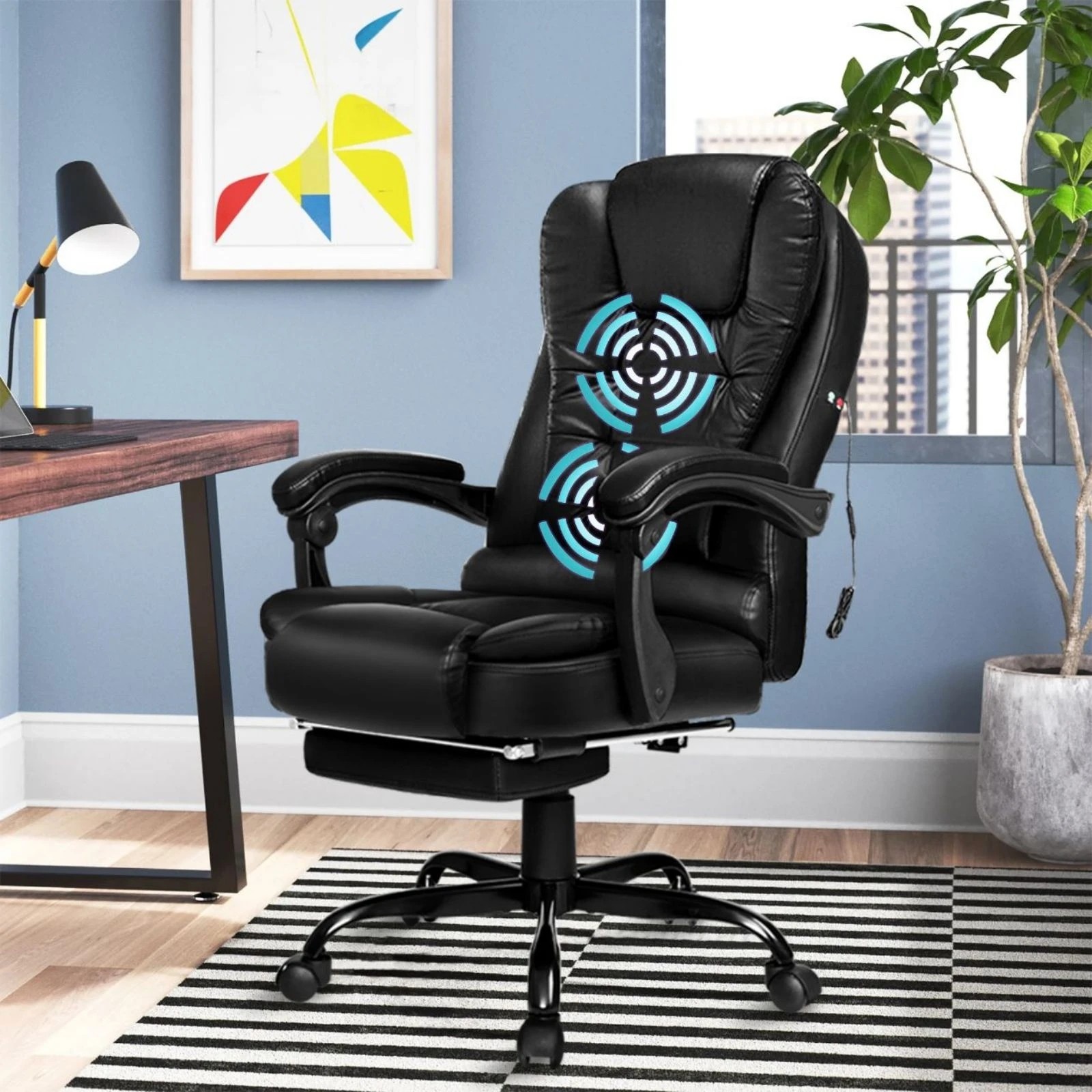 2 Alfordson Massage Office Chair FOOTREST Executive Gaming Racing Seat PU Leather - Black, 2 of 10