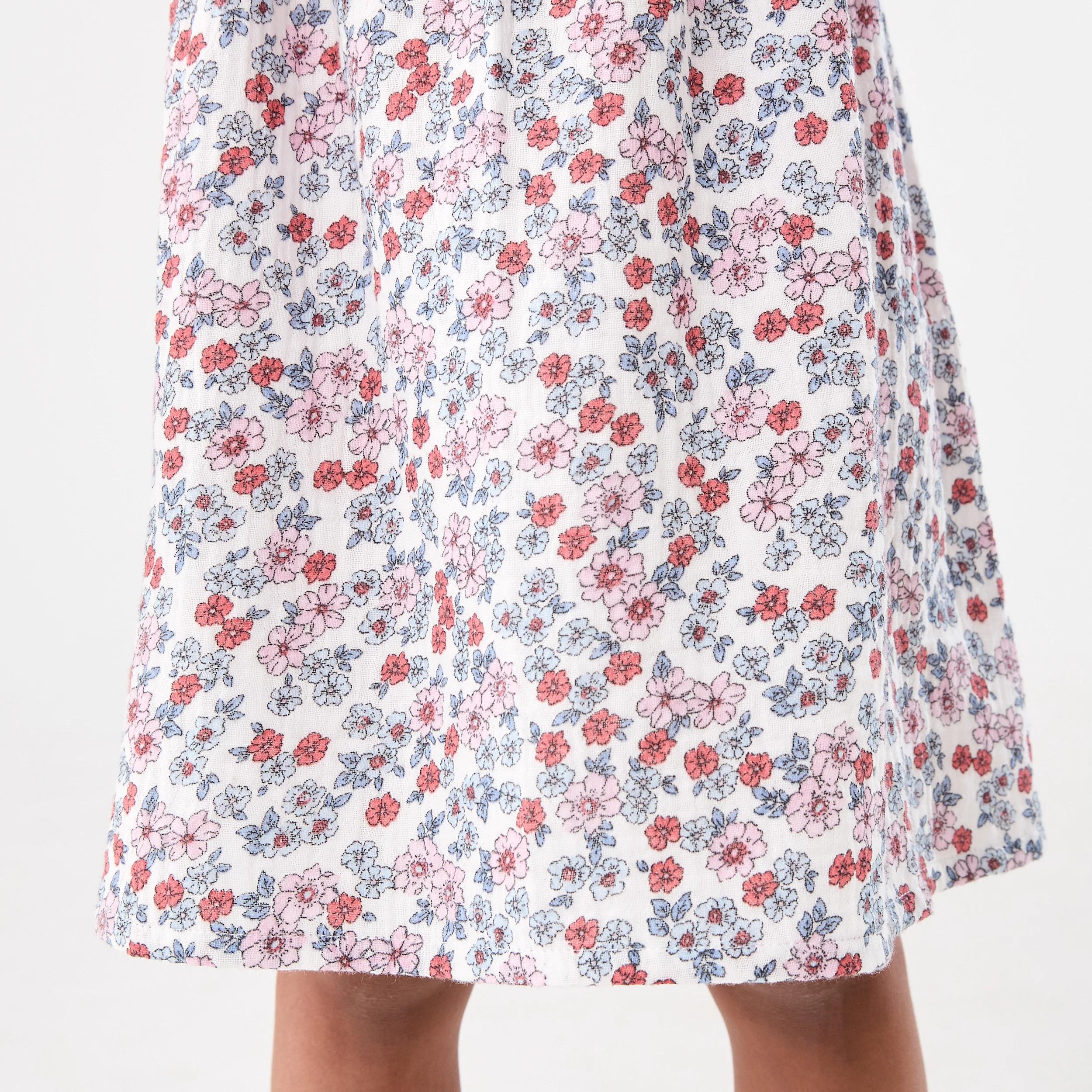 6 Woven Frill Sleeve Dress Bge Floral, 6 of 8