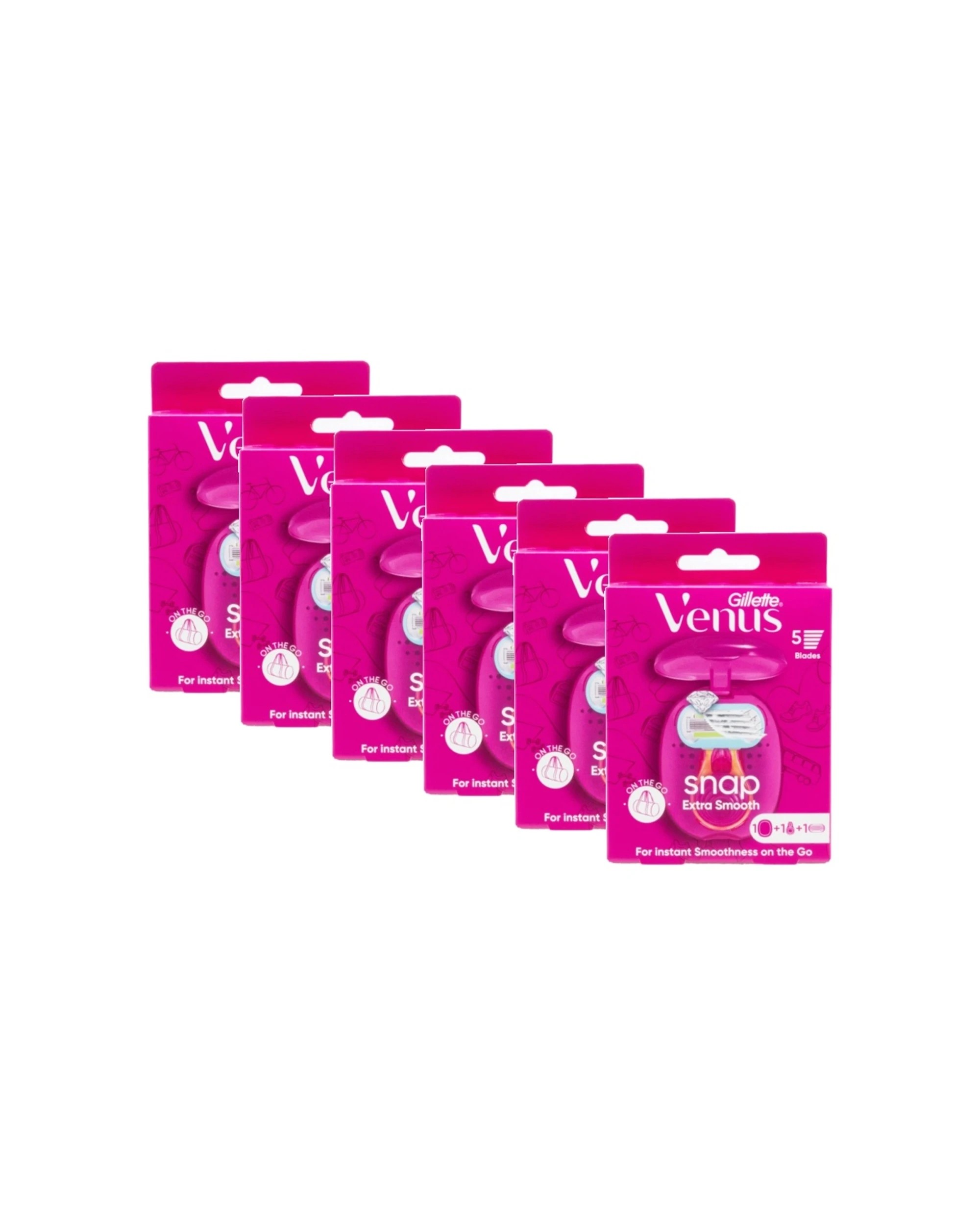 1 Gillette 6PK Venus 5 Snap Extra Smooth Razor With Mini Handle And Travel Case - Pink, 1 of 3