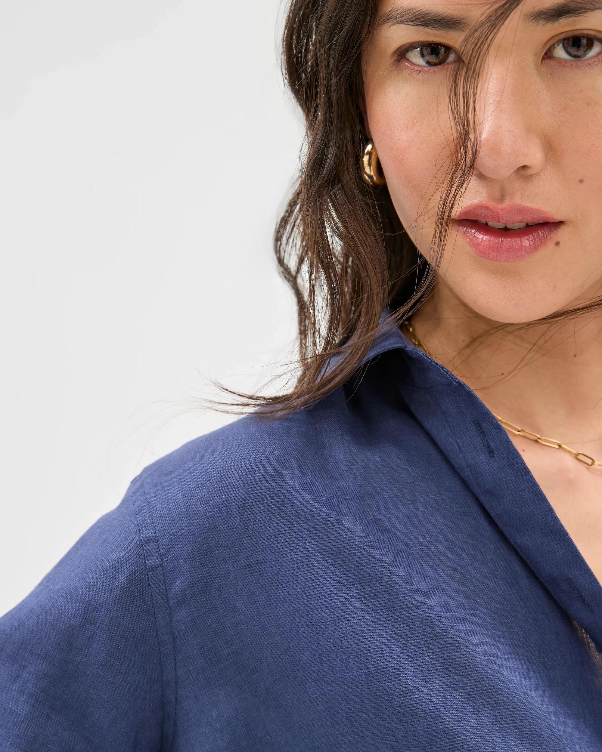 5 Target Woman European Linen Long Sleeve Shirt BLUE INDIGO, 5 of 8