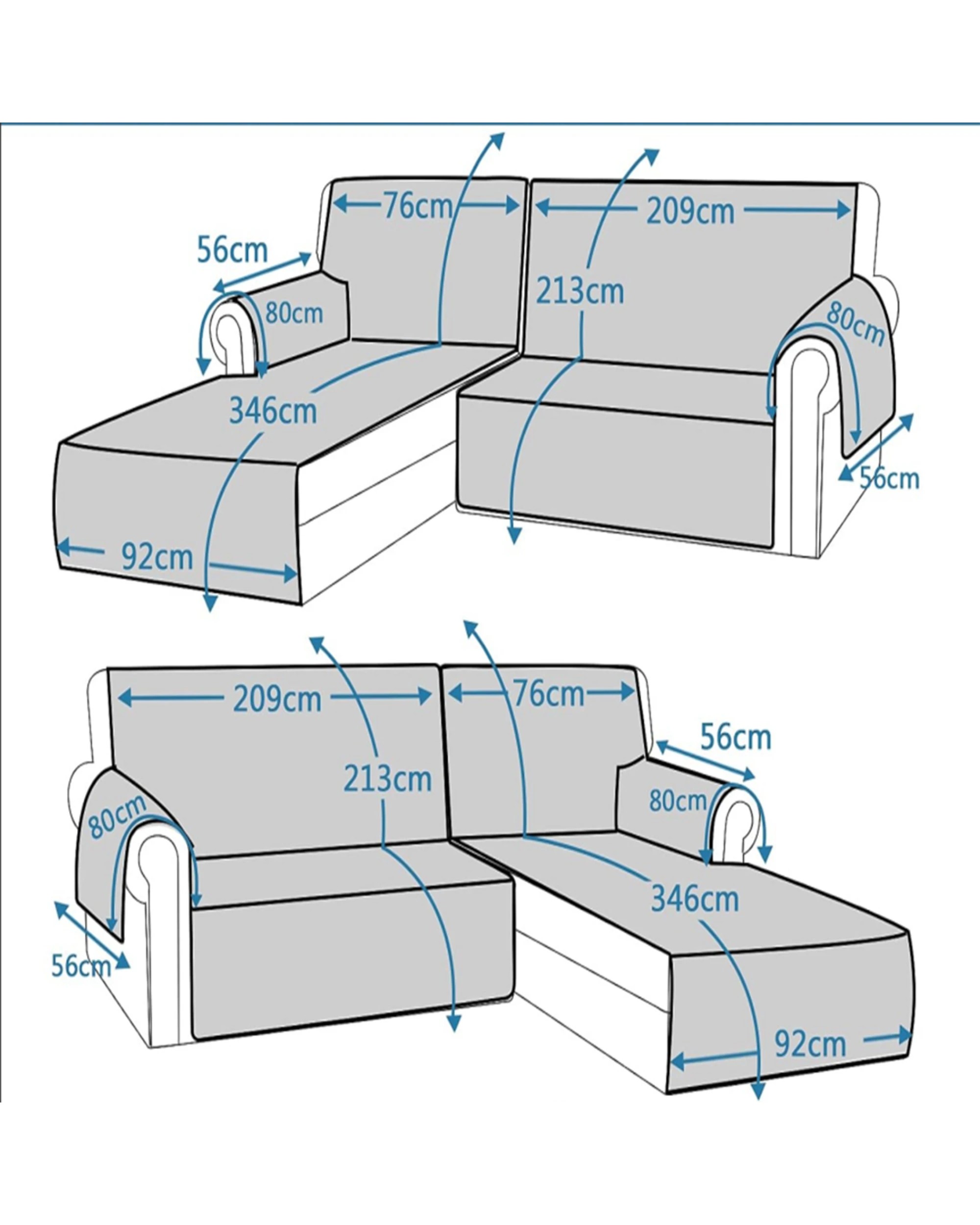 5 Smarcute 4 Seater and 1 Chaise Lounge L-shaped Reversible Slipcover - Blue, 5 of 5