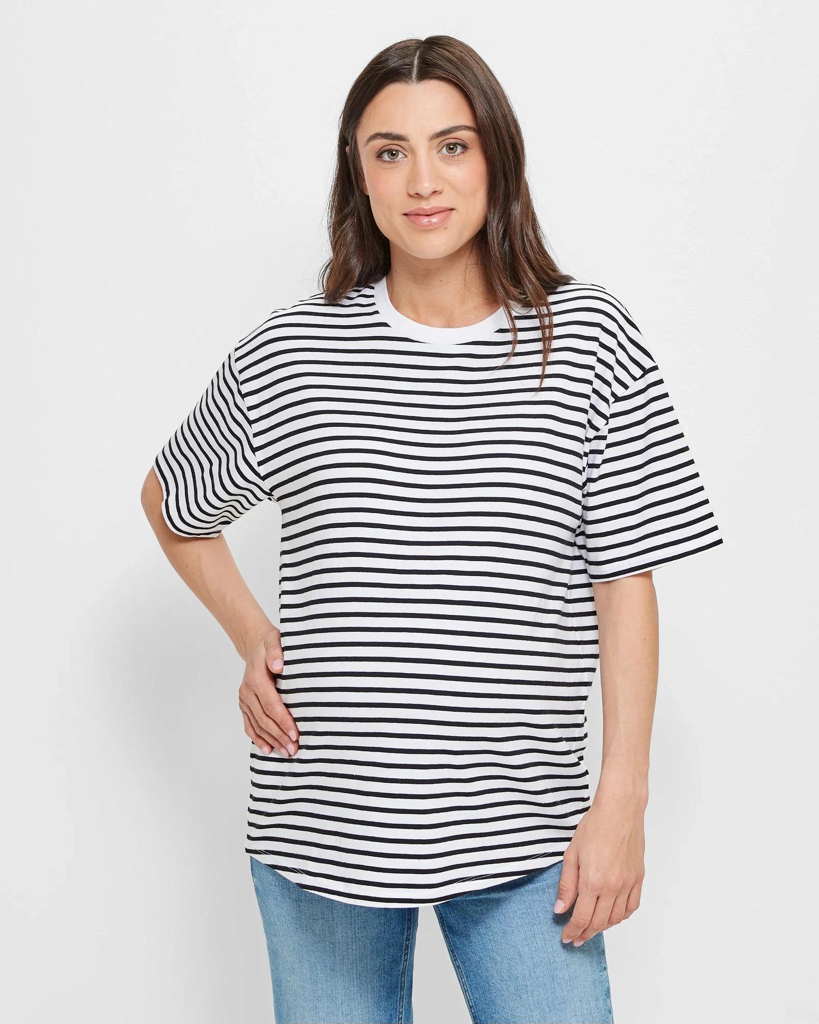 1 Target Maternity Australian Cotton Crew Neck T-Shirt WHITE / BLACK STRIPE, 1 of 5