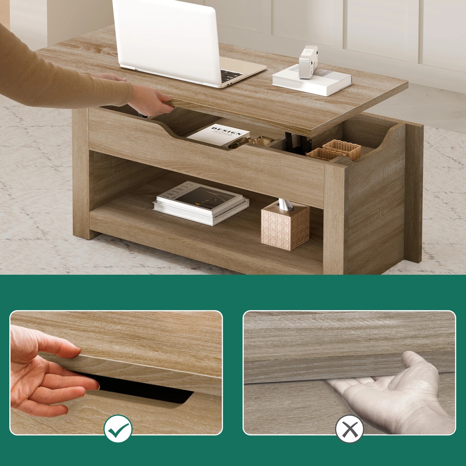 6 Alfordson Coffee Table Lift Up Top Laptop Desk Hidden Storage Shelf - Oak, 6 of 10