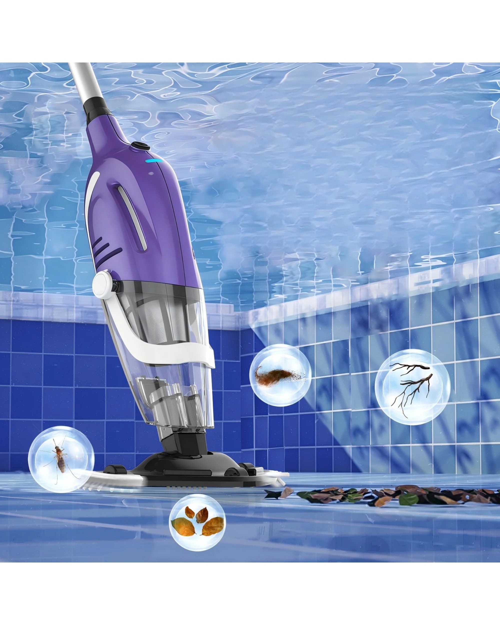 8 Advwin Cordless Pool Vacuum with Telescopic Pole - Purple, 8 of 8