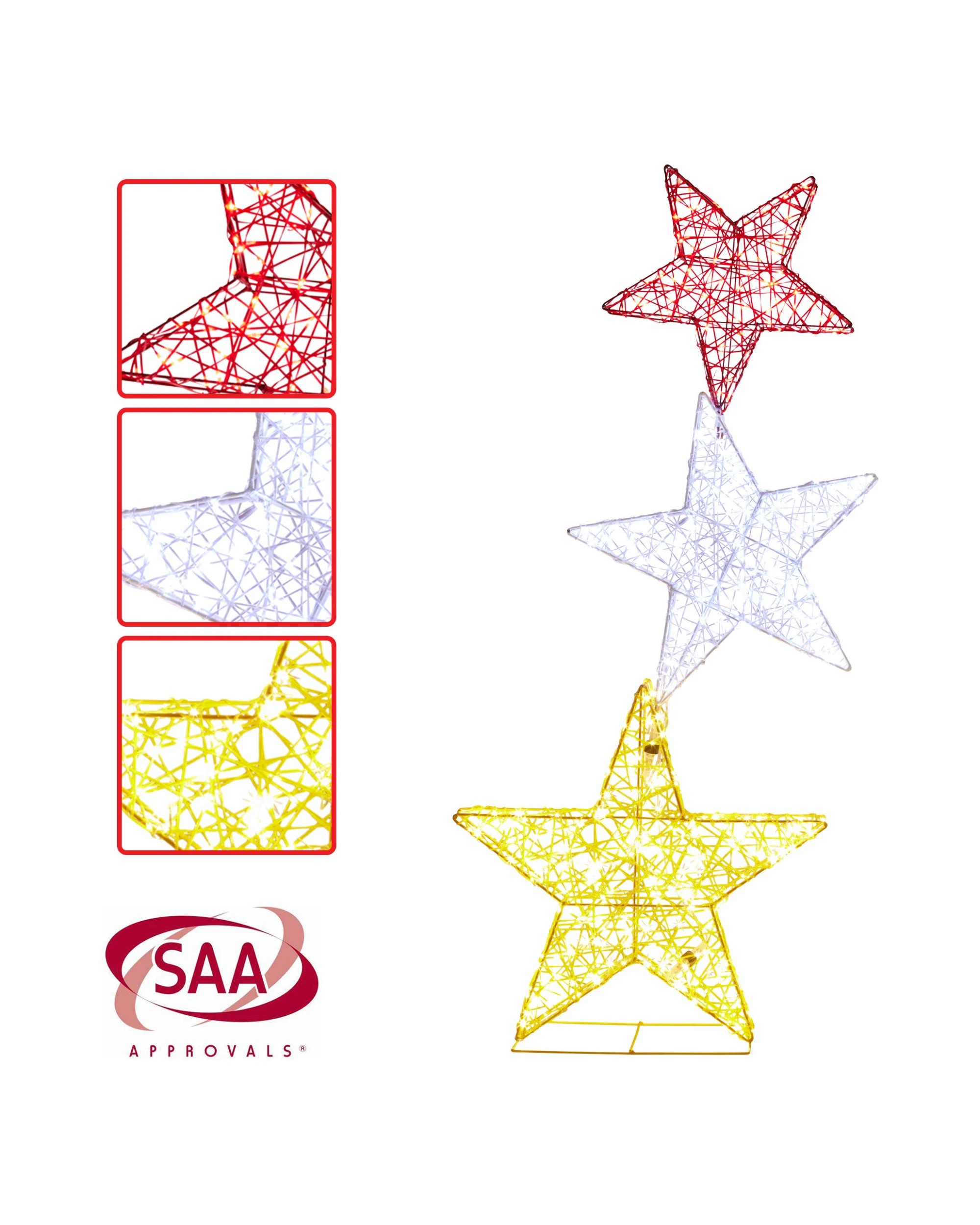 5 Christabelle 120cm Triple Star Christmas Display With Lights, 5 of 9