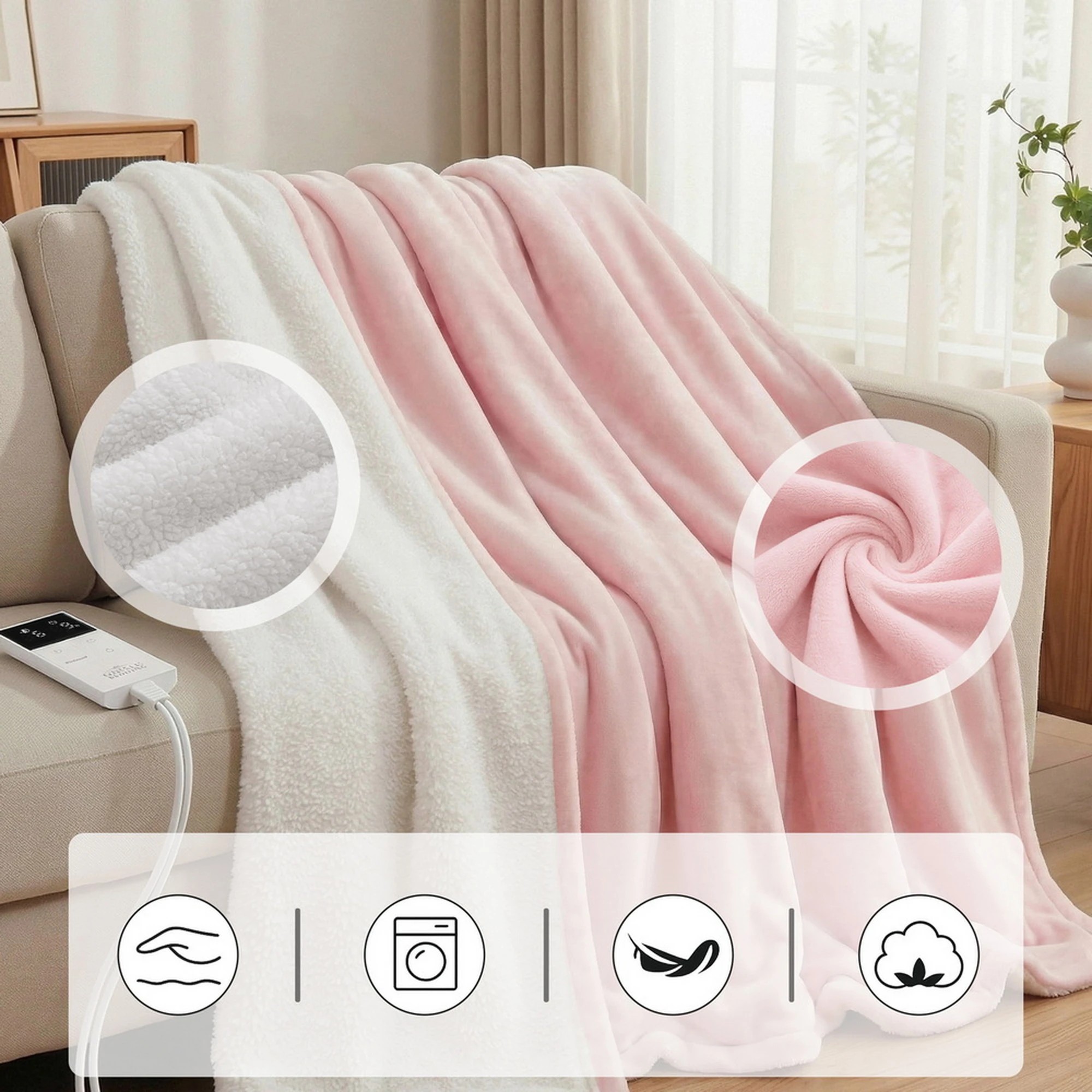 6 Giselle Electric Throw Rug Dual Side Fleece Flannel Heated Blanket - Pink, 6 of 8