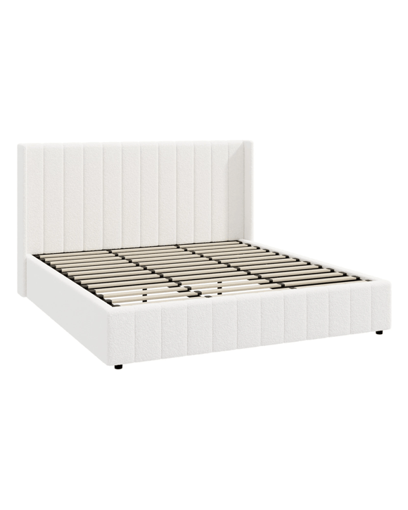 Oikiture King Bed Frame Gas Lift Base With Storage Boucle Fabric
 - White