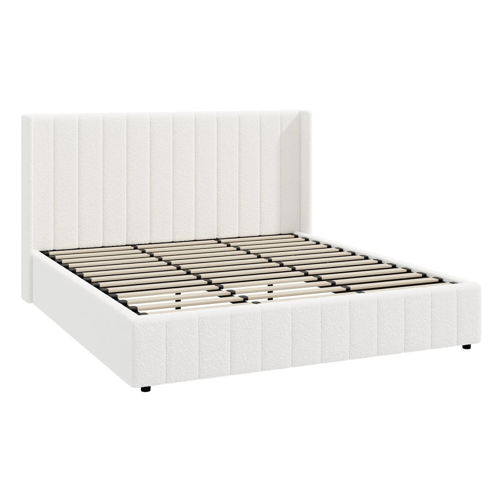 1 Oikiture King Bed Frame Gas Lift Base With Storage Boucle Fabric
 - White, 1 of 10