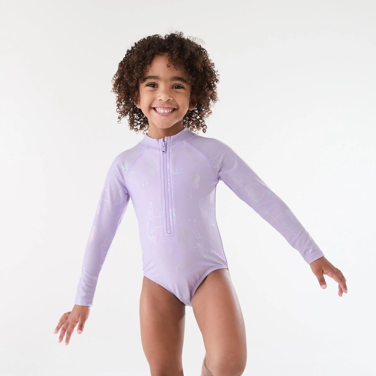 1 Long Sleeve One Piece Swimsuit UNICORN SHIMMER PASTEL LILAC, 1 of 8