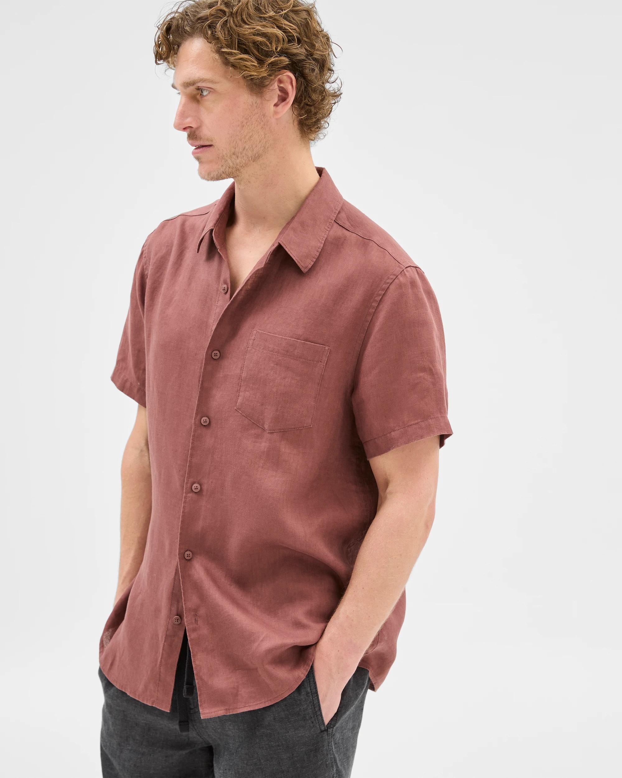 3 Target European Linen Short Sleeve Shirt MAROON, 3 of 6