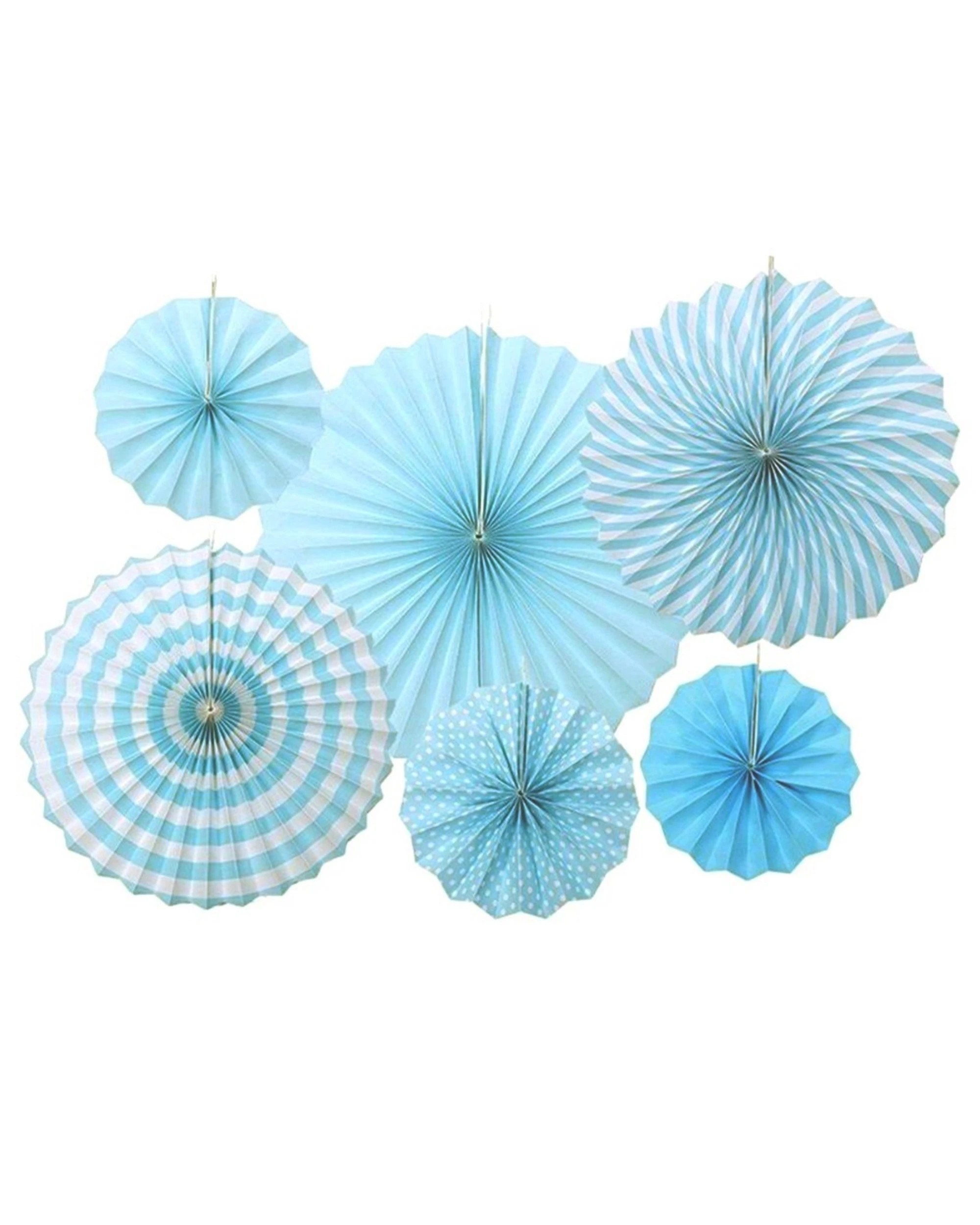 1 JD Party Light Blue Paper Fan Decorations Pack of 6 - Blue, 1 of 1