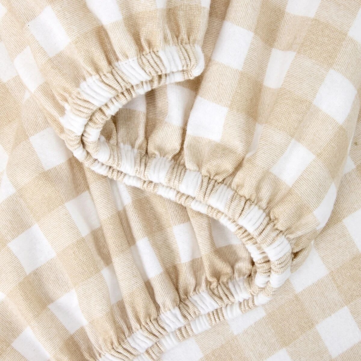 3 Gingham Cotton Flannelette Sheet Set - Double Bed, Tan, 3 of 7