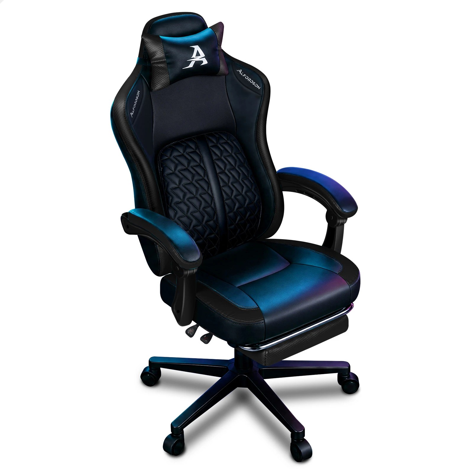 1 Alfordson Gaming Office Chair Ergonomic Computer Footrest Leather - Black, 1 of 9