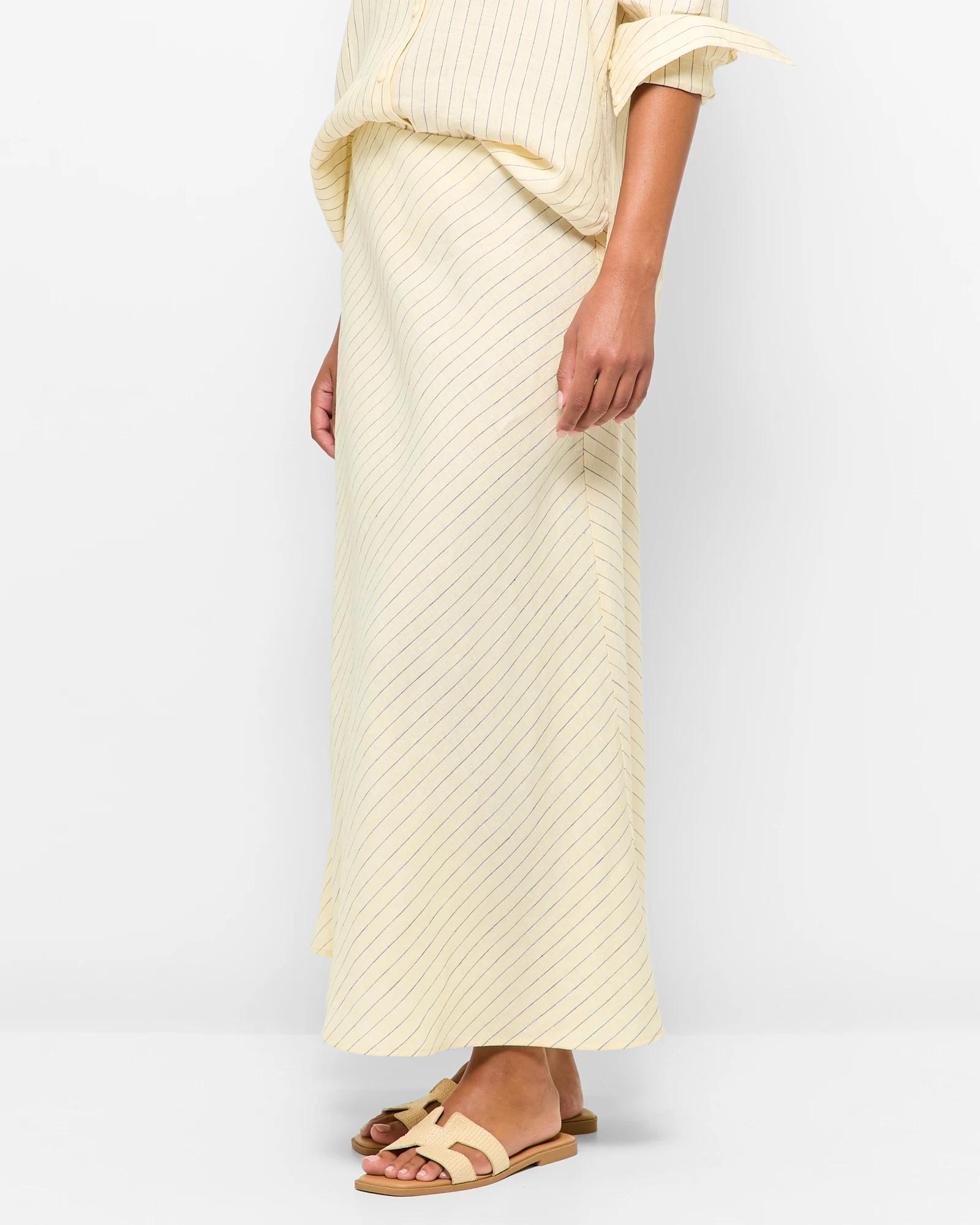 3 Target European Linen Bias Cut Midi Skirt SOFT BUTTER STRIPE, 3 of 5