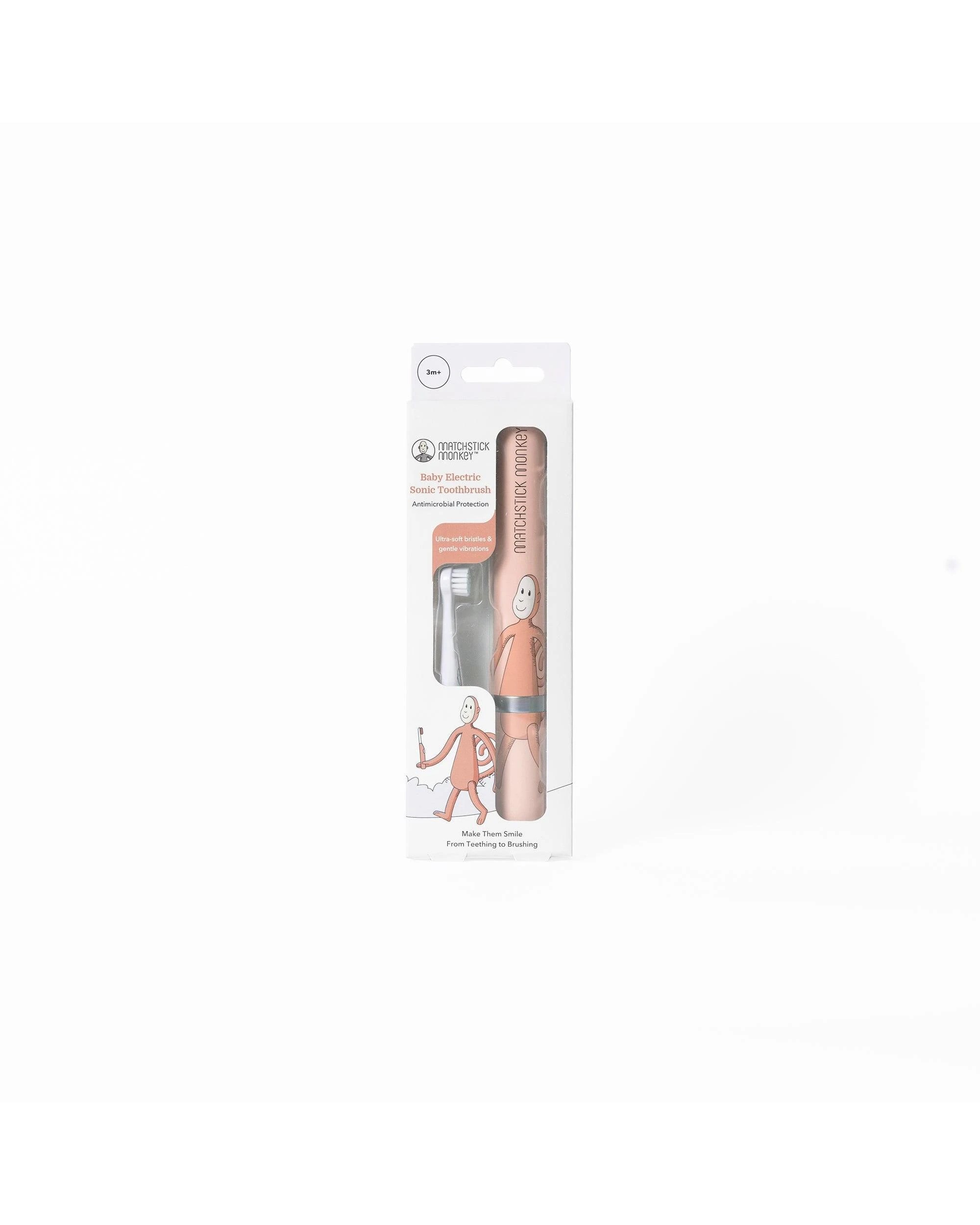 2 Matchstick Monkey Baby Sonic Toothbrush - Dusty Pink, 2 of 3