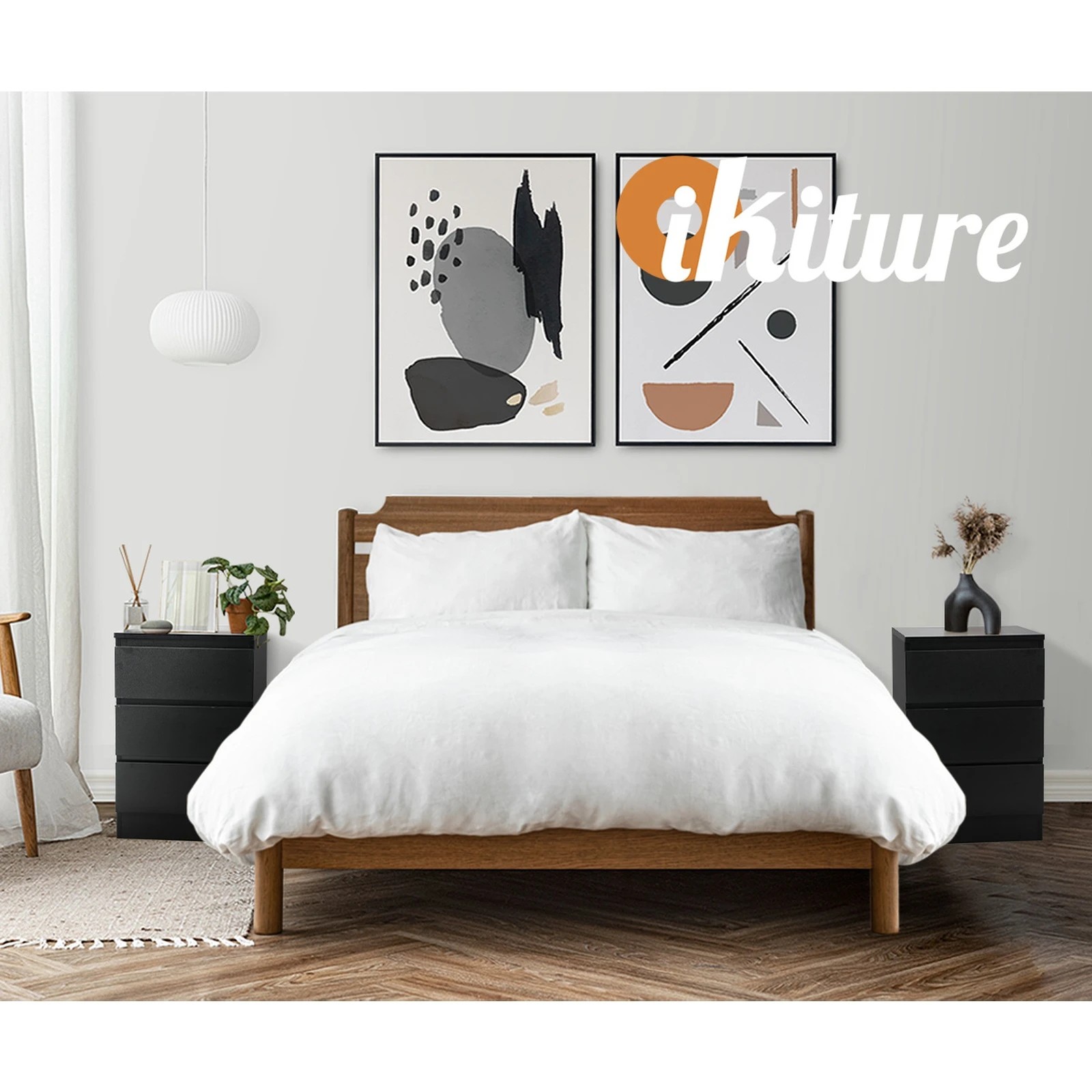 5 Oikiture Bedside Table 3 Drawers Side Tables Storage Cabinet Nightstand
 - Black, 5 of 10