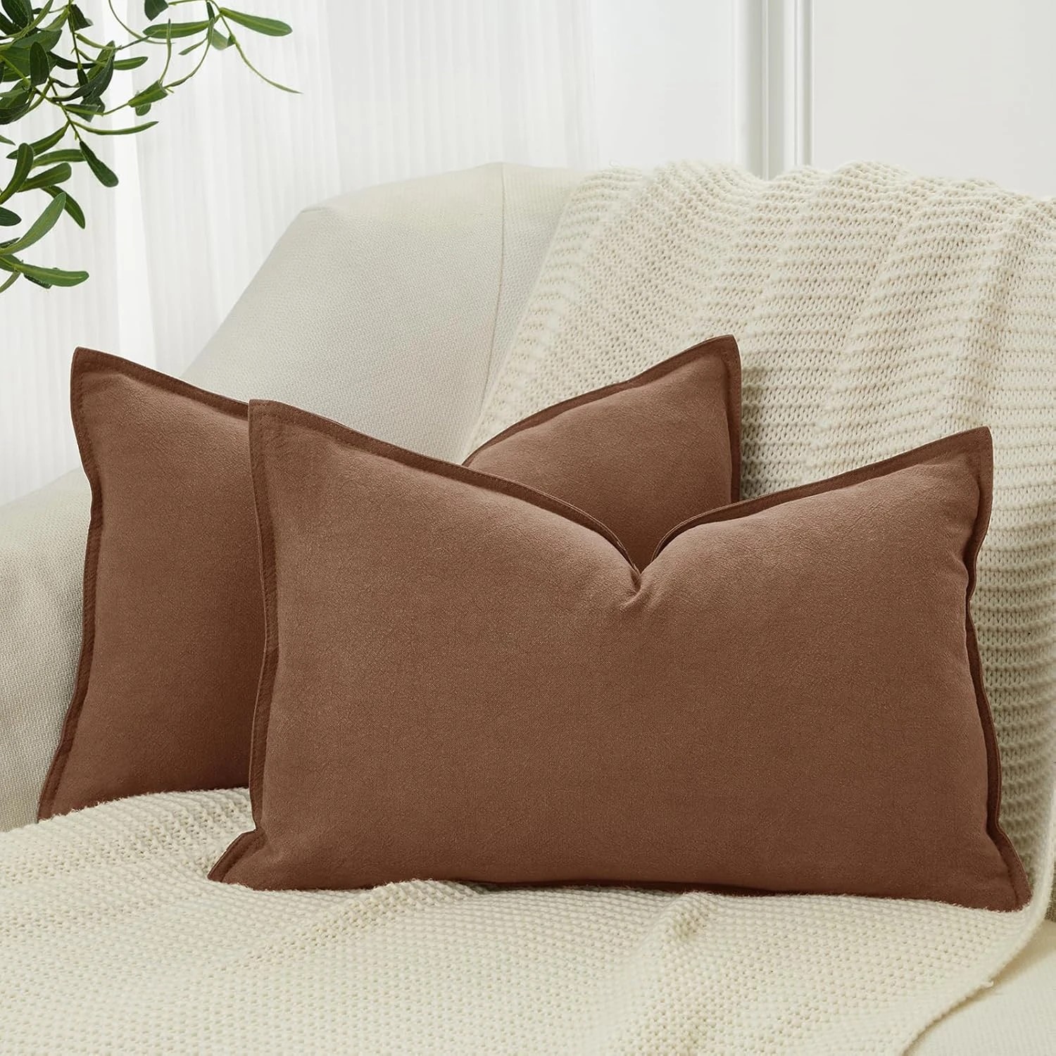 1 Gioia Casa 2-Pack Linen-Cotton Blend Cushion Covers 30x50cm - Cocoa Brown, 1 of 4