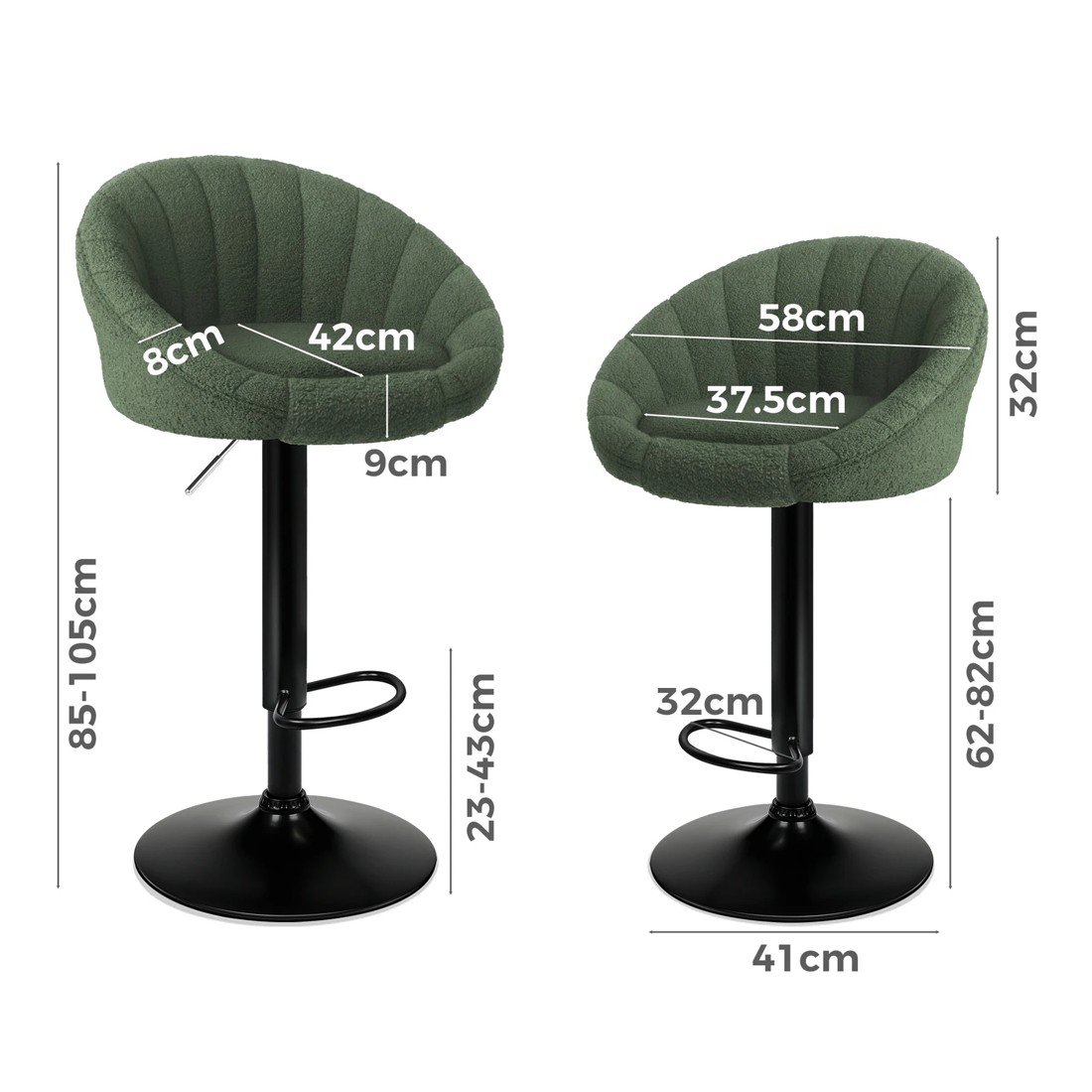 3 Alfordson 4x Bar Stools Gas Lift Sherpa Bar Chairs Kitchen Swivel Susan - Green, 3 of 10