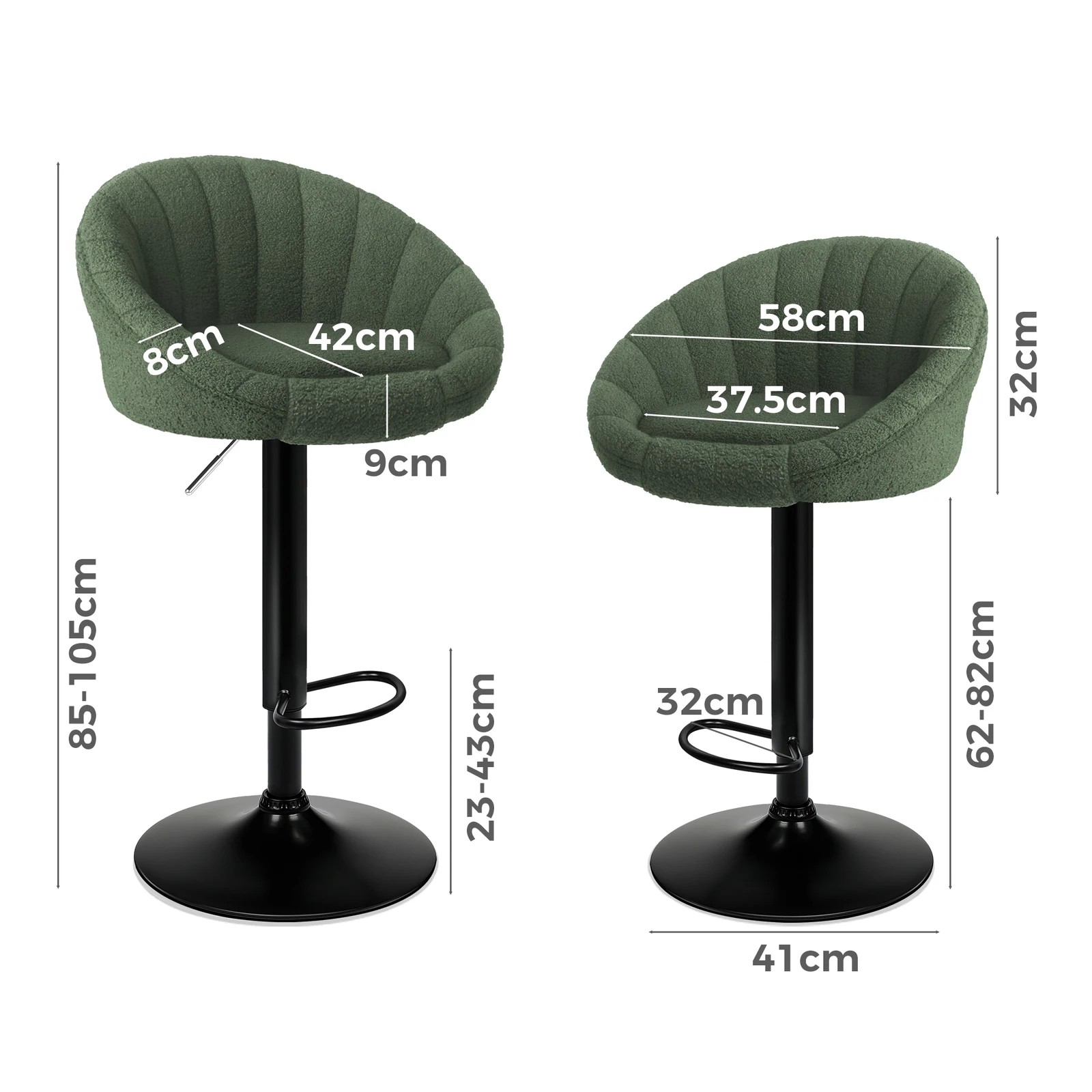 3 Alfordson 4x Bar Stools Gas Lift Sherpa Bar Chairs Kitchen Swivel Susan - Green, 3 of 10