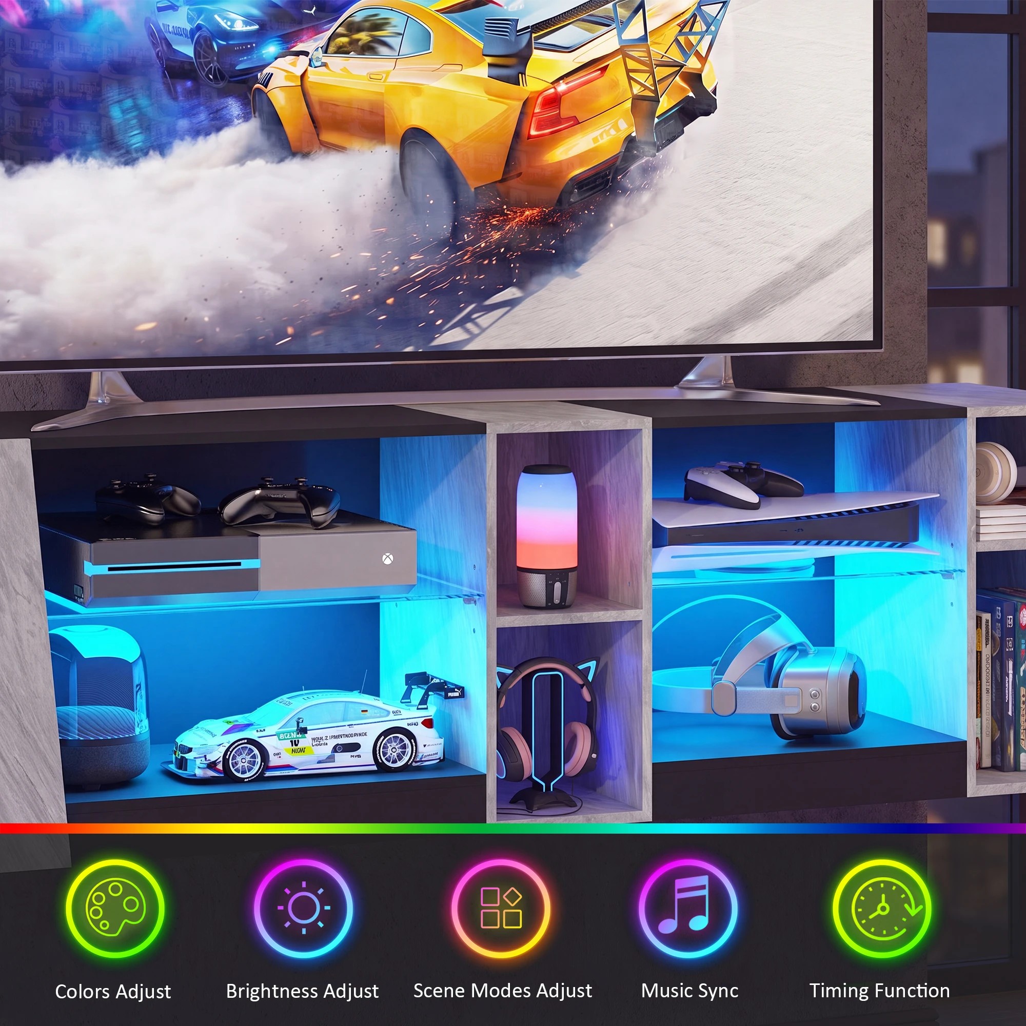Advwin LED TV Unit Cabinet Gaming Entertainment Center w/ Adjustable ...