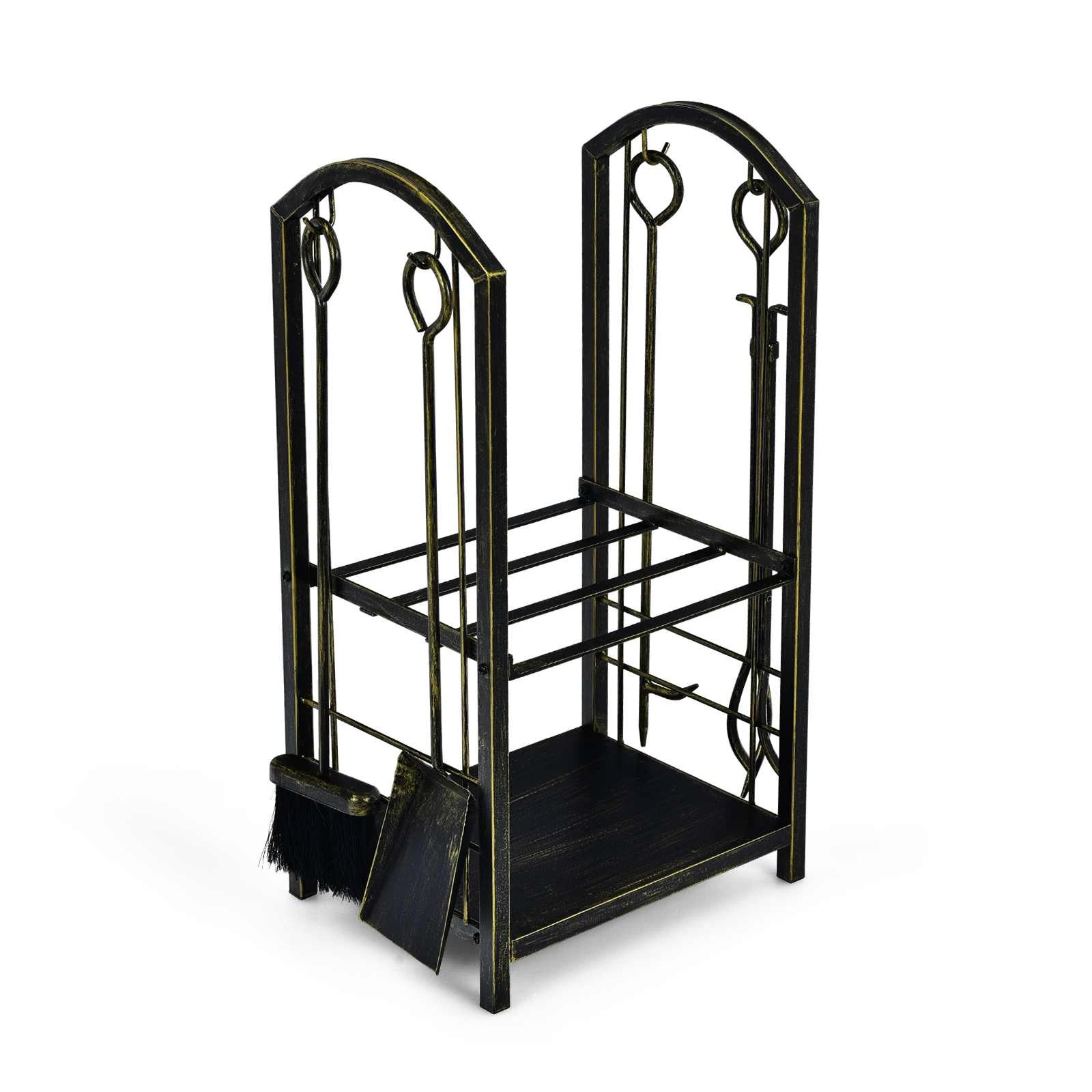 1 Costway Firewood Rack Stand Iron Log Wood Holder Fireplace Tool - Bronze, 1 of 2